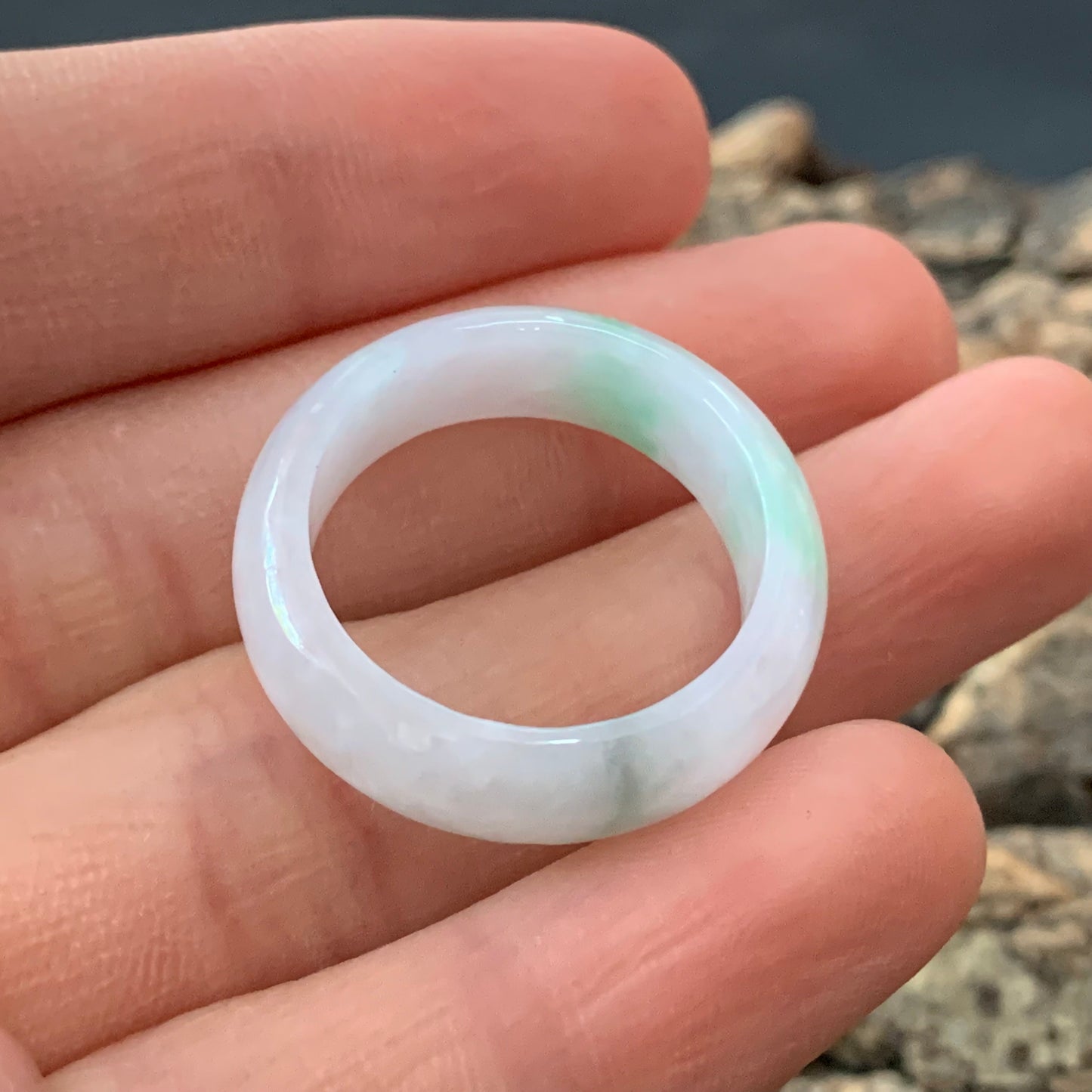 18.6mm green  flower Grade A jade Narrow Band Ring Natural Real Jadeite Hand carved bead gemstone Burma Lady jadeware rings Type A stone