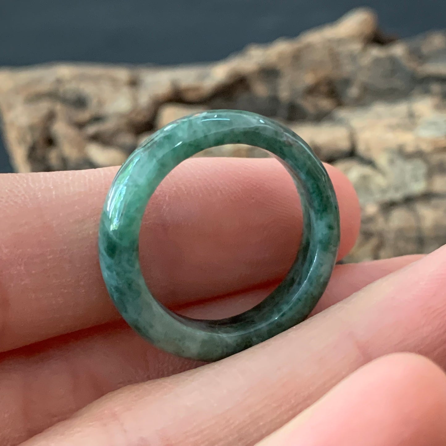 18mm green  flower Grade A jade Narrow Band Ring Natural Real Jadeite Hand carved bead gemstone Burma Lady jadeware rings Type A stone