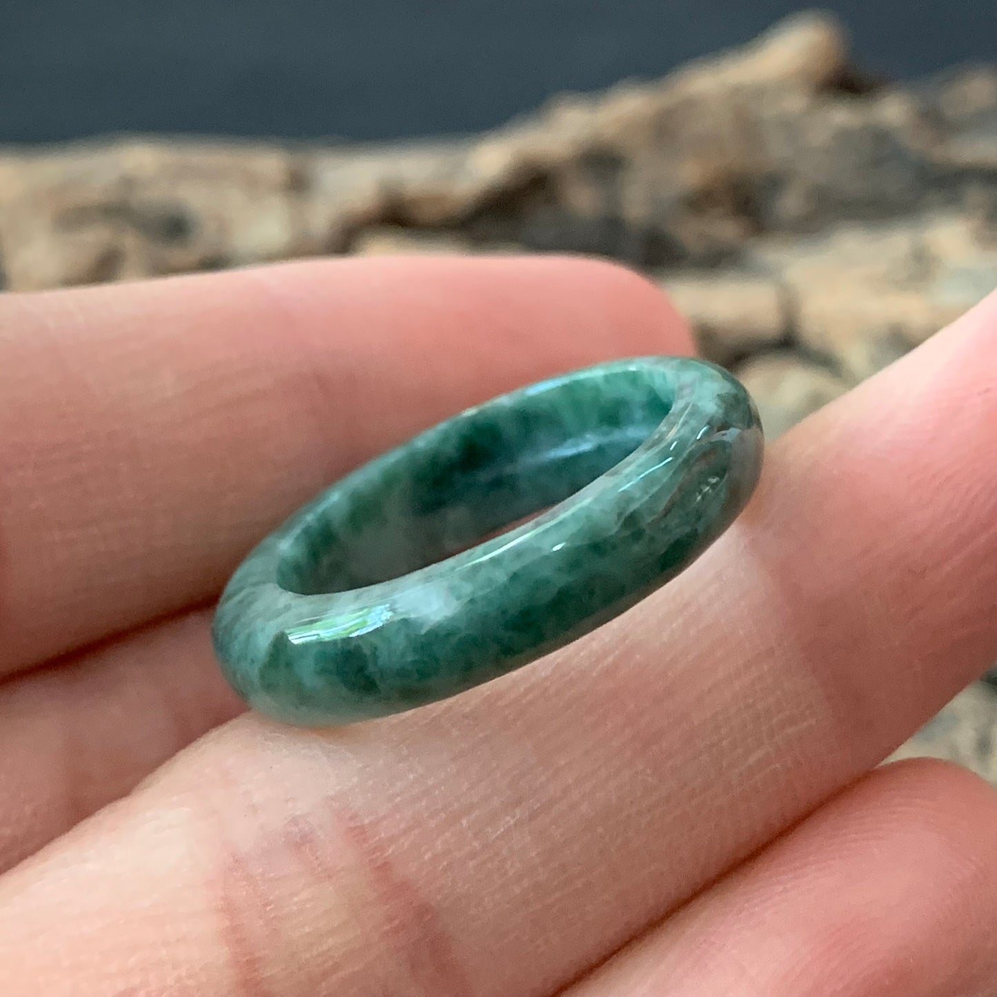 18mm green  flower Grade A jade Narrow Band Ring Natural Real Jadeite Hand carved bead gemstone Burma Lady jadeware rings Type A stone