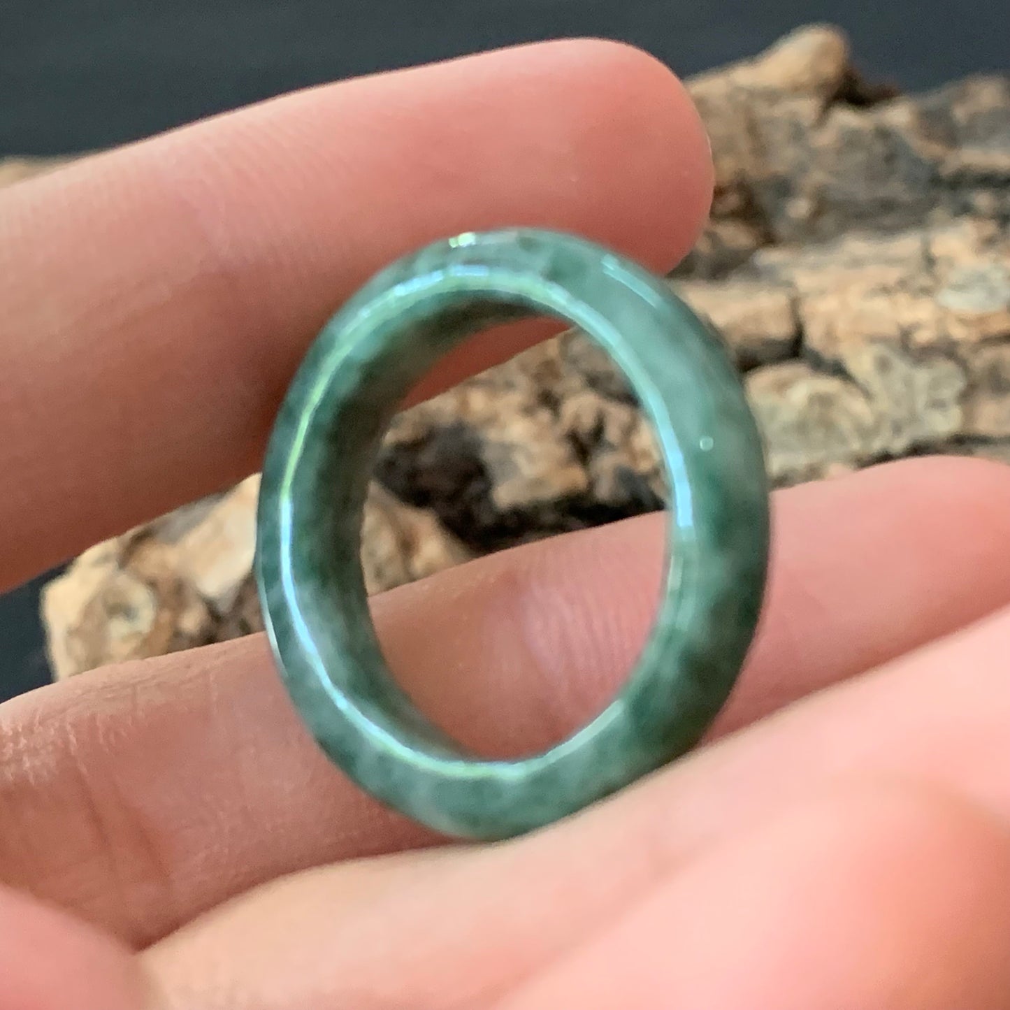 18mm green  flower Grade A jade Narrow Band Ring Natural Real Jadeite Hand carved bead gemstone Burma Lady jadeware rings Type A stone