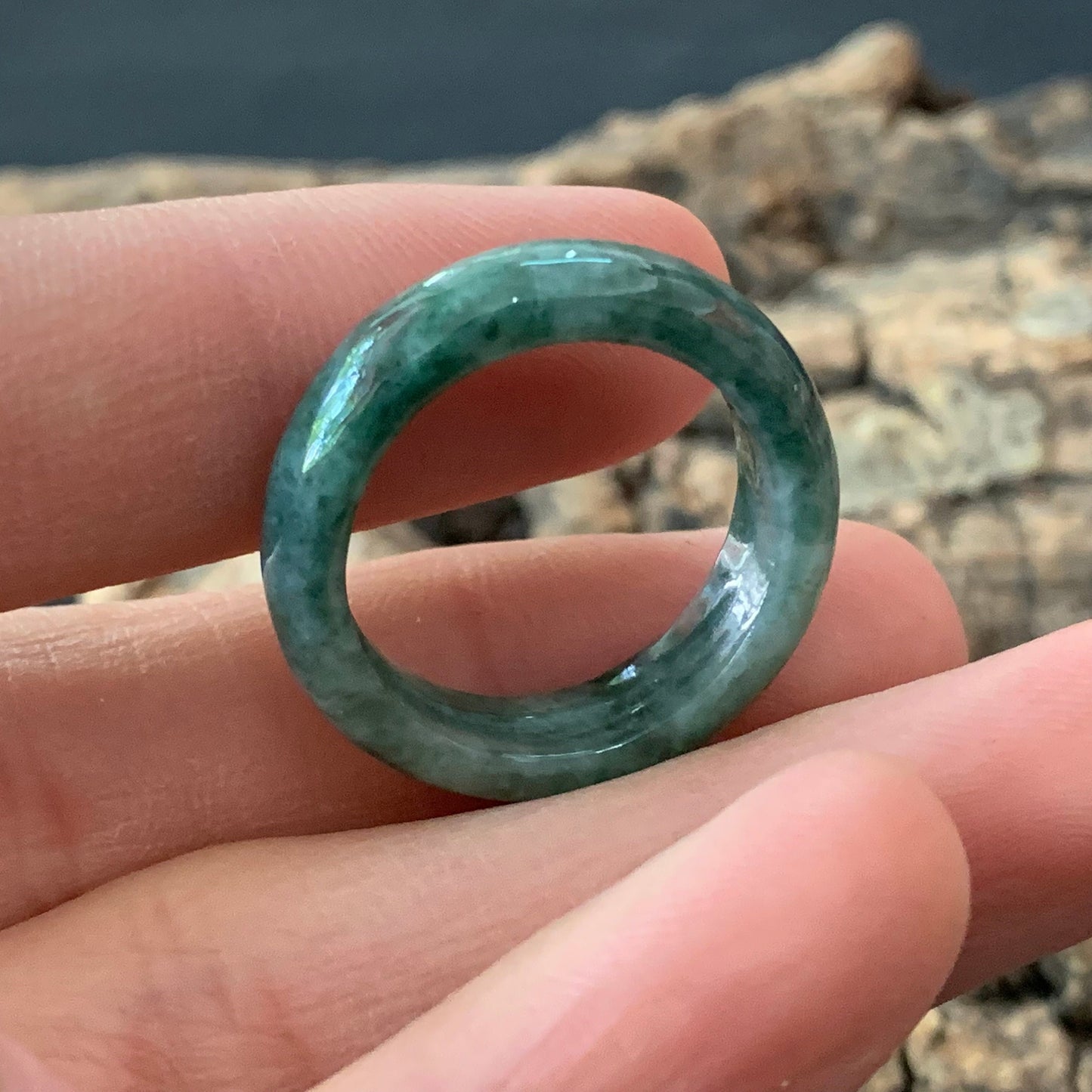 18mm green  flower Grade A jade Narrow Band Ring Natural Real Jadeite Hand carved bead gemstone Burma Lady jadeware rings Type A stone