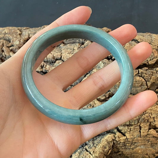 57.1mm Natural Guatemalan jadeite Translucent Blue Grade A jade Round band  bangle  Guatemala jade ring Female Jewelry jade gift