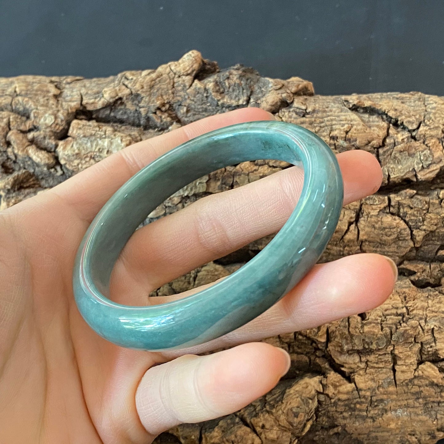 57.1mm Natural Guatemalan jadeite Translucent Blue Grade A jade Round band  bangle  Guatemala jade ring Female Jewelry jade gift