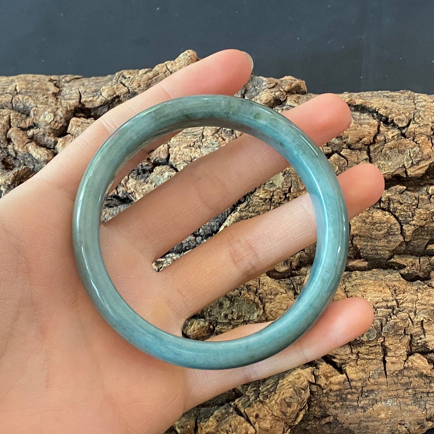 57.1mm Natural Guatemalan jadeite Translucent Blue Grade A jade Round band  bangle  Guatemala jade ring Female Jewelry jade gift