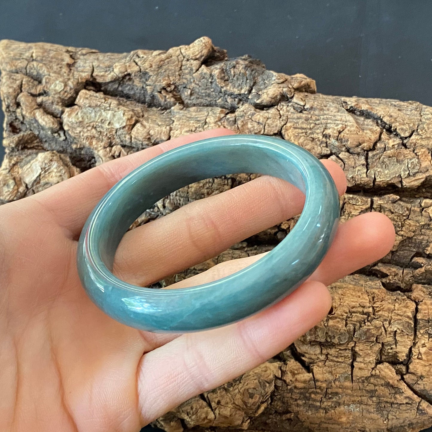 57.1mm Natural Guatemalan jadeite Translucent Blue Grade A jade Round band  bangle  Guatemala jade ring Female Jewelry jade gift