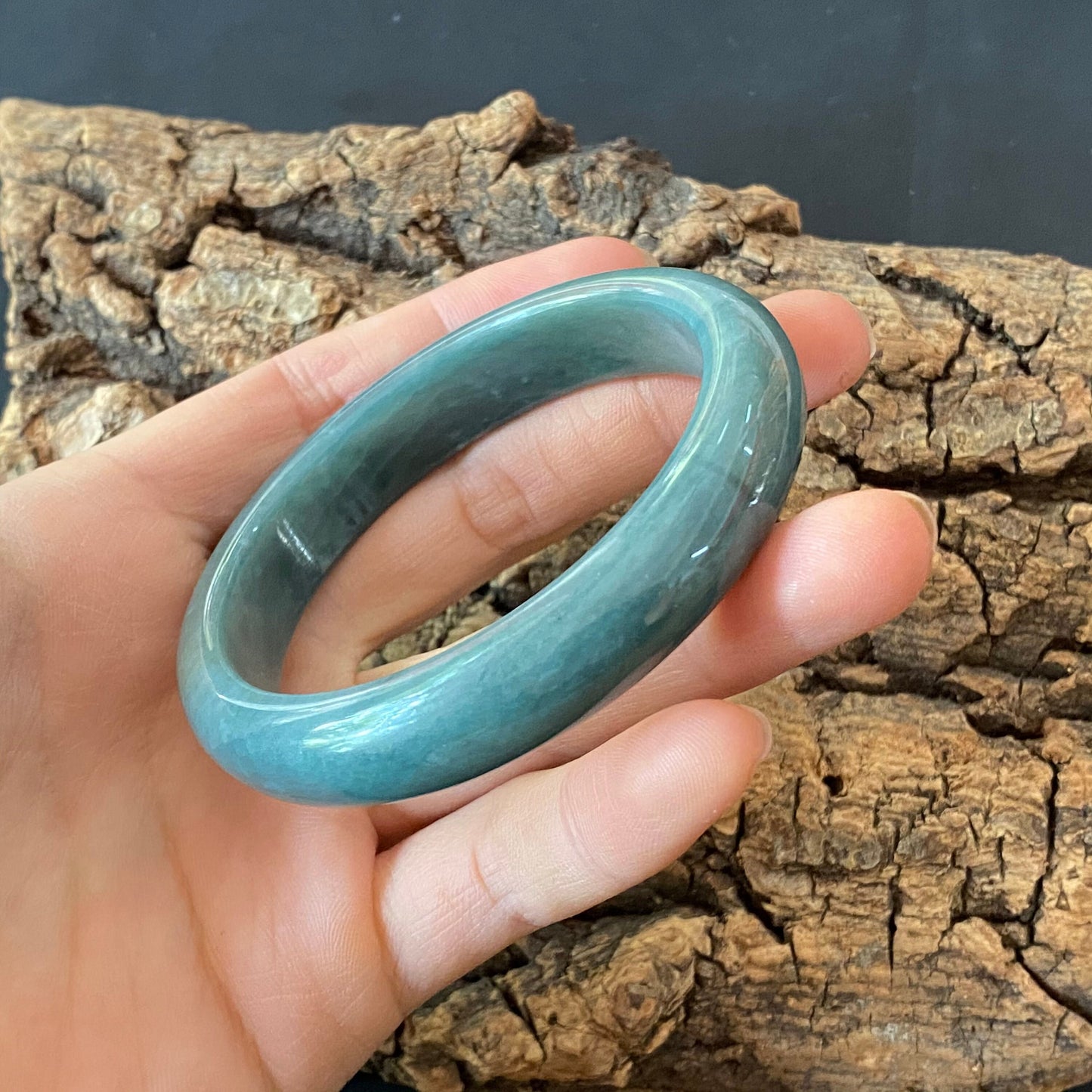 57.1mm Natural Guatemalan jadeite Translucent Blue Grade A jade Round band  bangle  Guatemala jade ring Female Jewelry jade gift