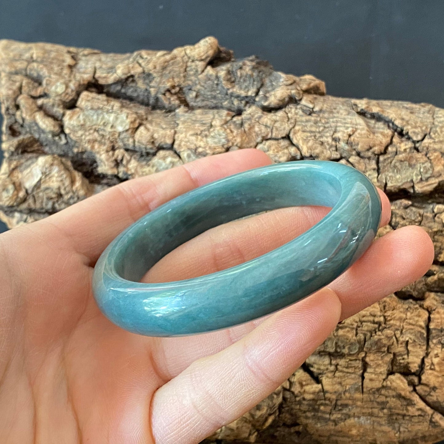 57.1mm Natural Guatemalan jadeite Translucent Blue Grade A jade Round band  bangle  Guatemala jade ring Female Jewelry jade gift