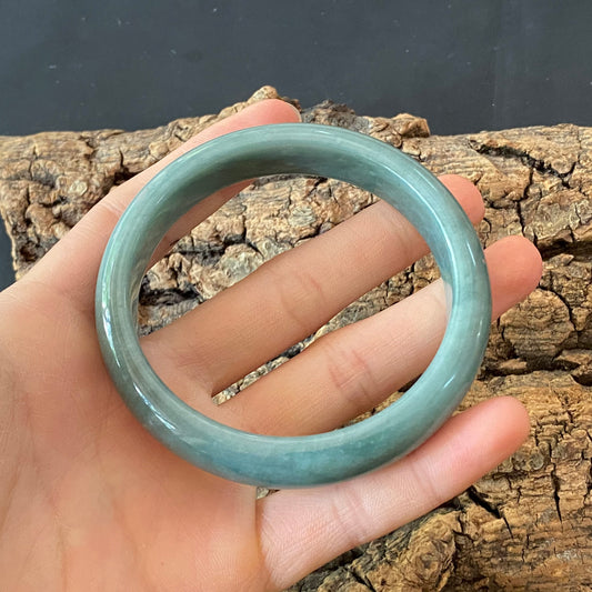 59.7mm Natural Guatemalan jadeite Translucent Blue Grade A jade Round band  bangle  Guatemala jade ring Female Jewelry jade gift