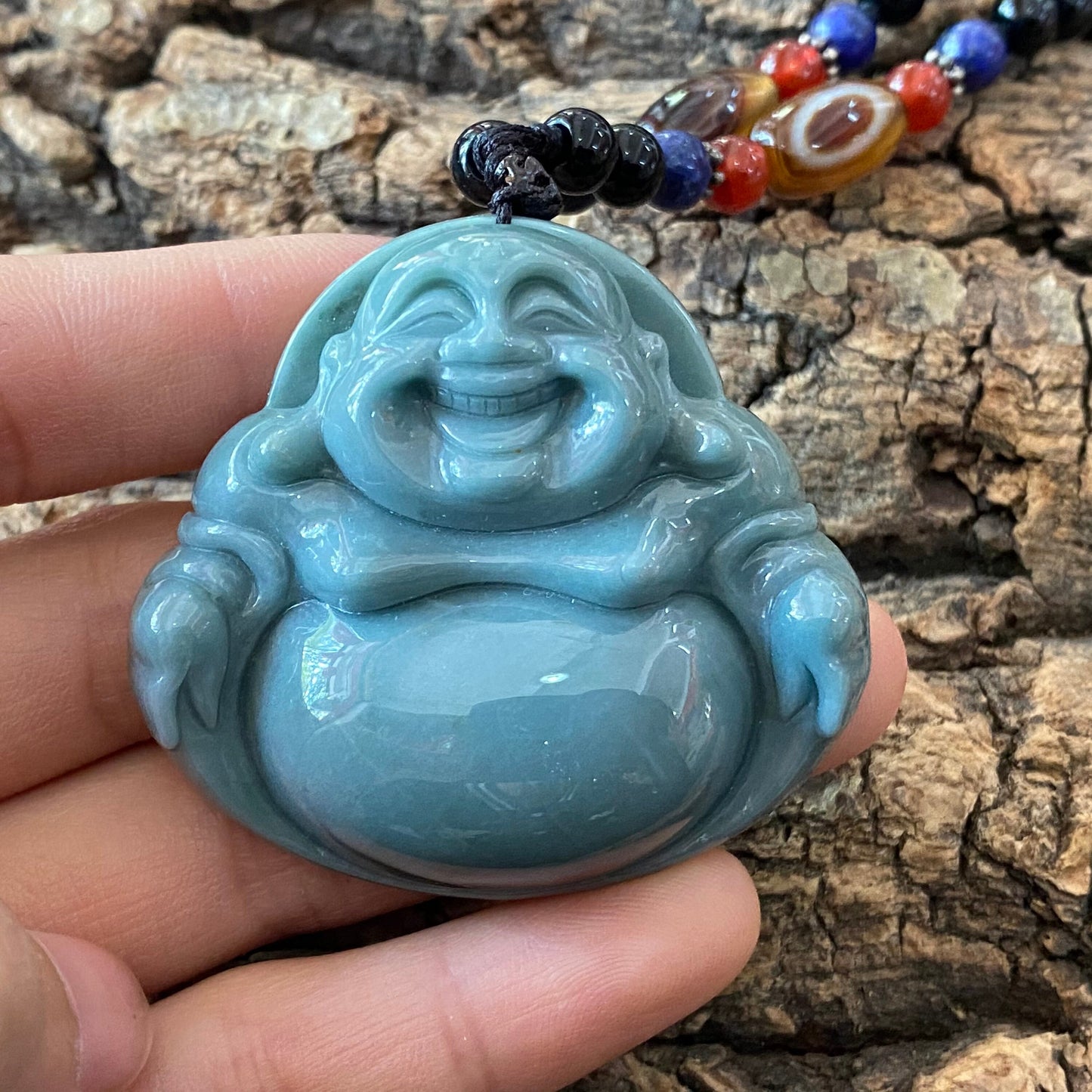 Natural Guatemalan jadeite Translucent Blue Grade A jade Guan yin Buddha pendant necklace jade bead 弥勒佛