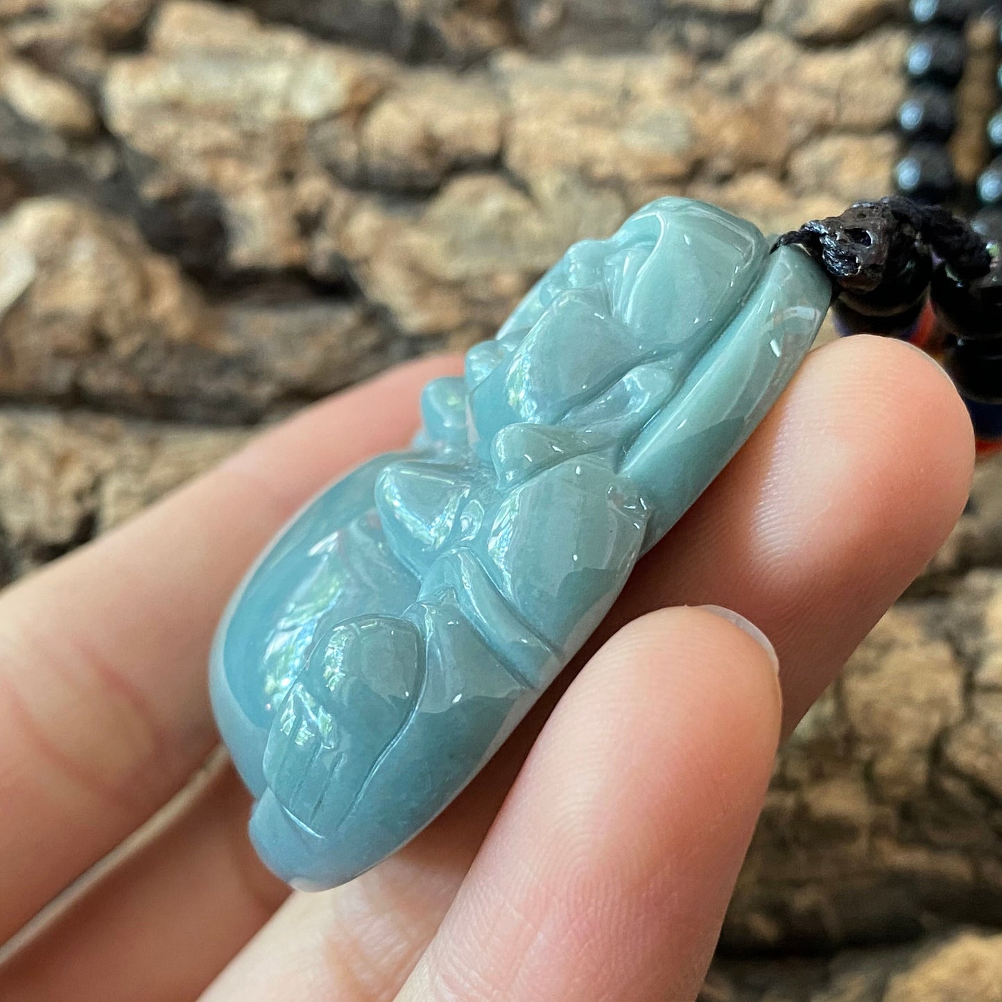 Natural Guatemalan jadeite Translucent Blue Grade A jade Guan yin Buddha pendant necklace jade bead 弥勒佛