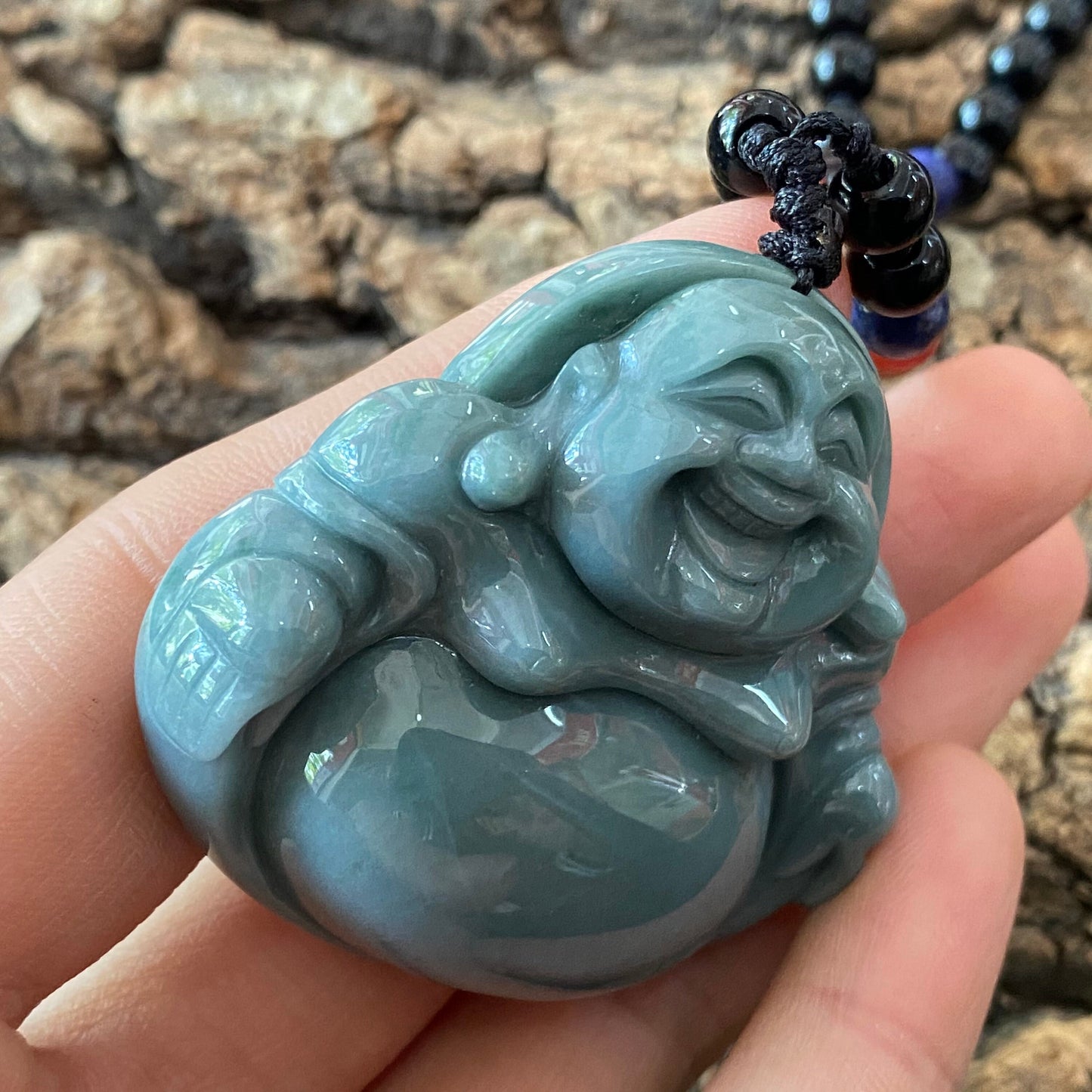 Natural Guatemalan jadeite Translucent Blue Grade A jade Guan yin Buddha pendant necklace jade bead 弥勒佛