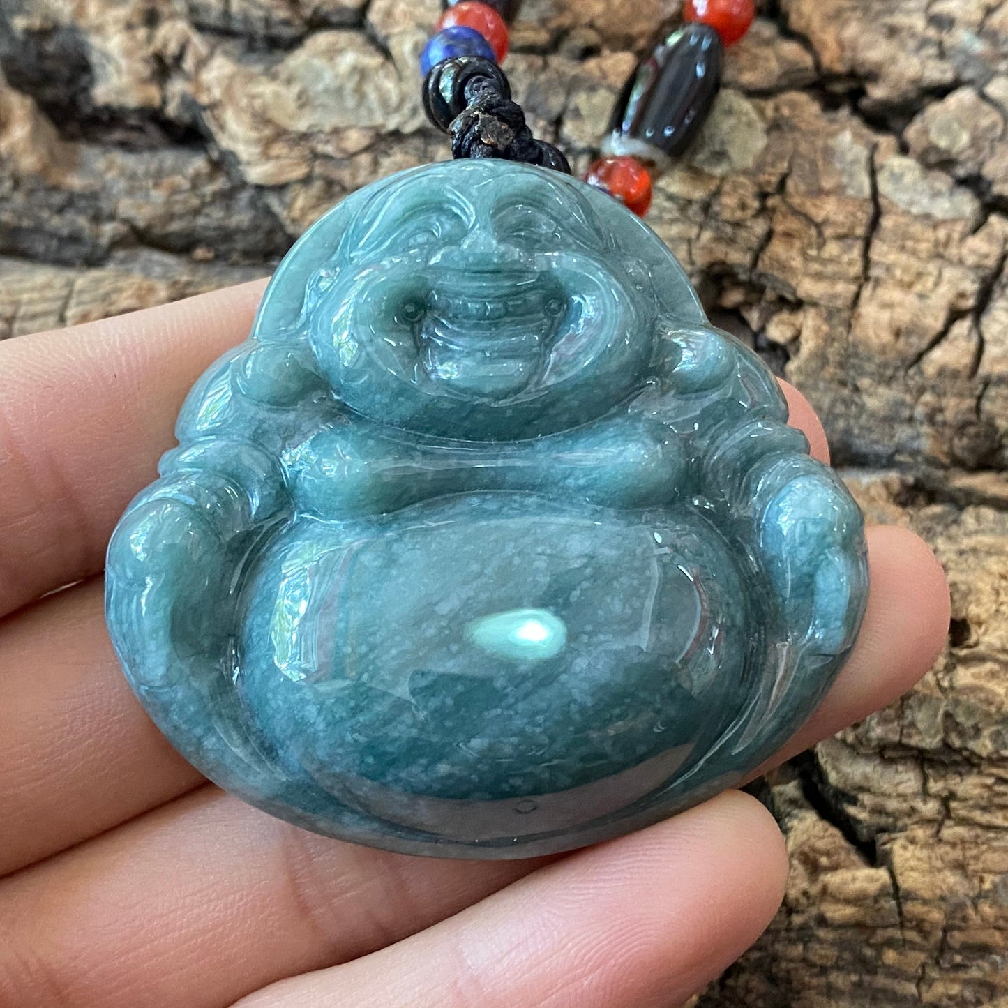 Natural Guatemalan jadeite Translucent Blue Grade A jade Guan yin Buddha pendant necklace jade bead 弥勒佛