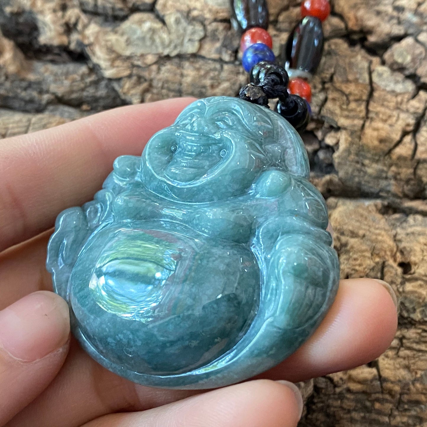 Natural Guatemalan jadeite Translucent Blue Grade A jade Guan yin Buddha pendant necklace jade bead 弥勒佛