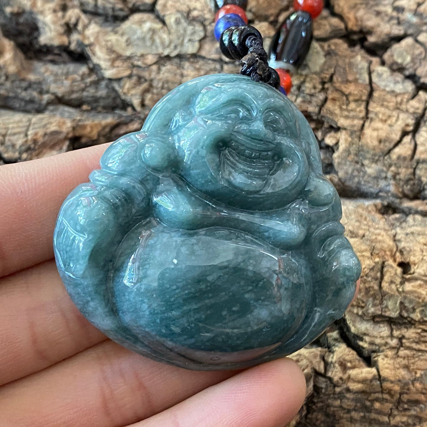 Natural Guatemalan jadeite Translucent Blue Grade A jade Guan yin Buddha pendant necklace jade bead 弥勒佛