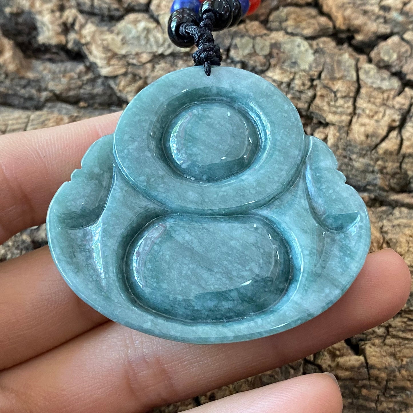 Natural Guatemalan jadeite Translucent Blue Grade A jade Guan yin Buddha pendant necklace jade bead 弥勒佛