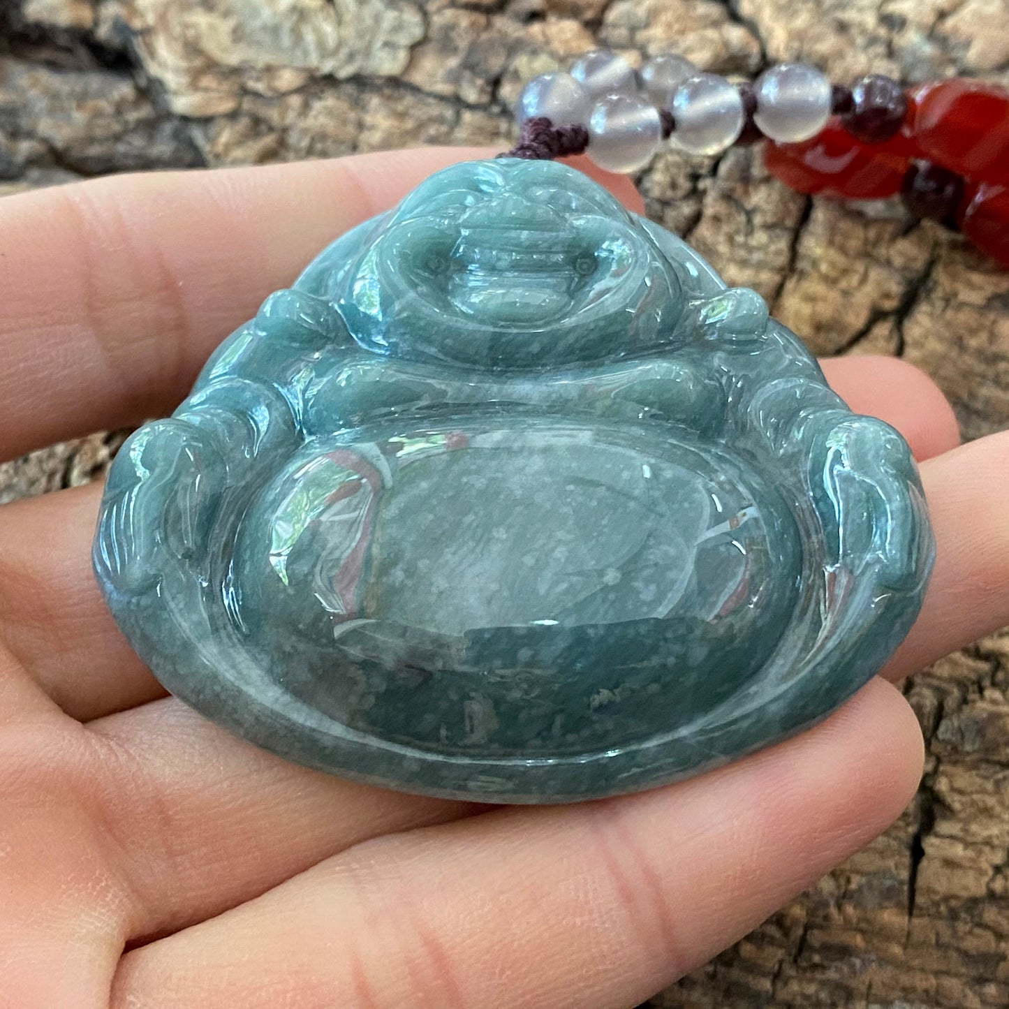 Natural Guatemalan jadeite Translucent Blue Grade A jade Guan yin Buddha pendant necklace jade bead 弥勒佛