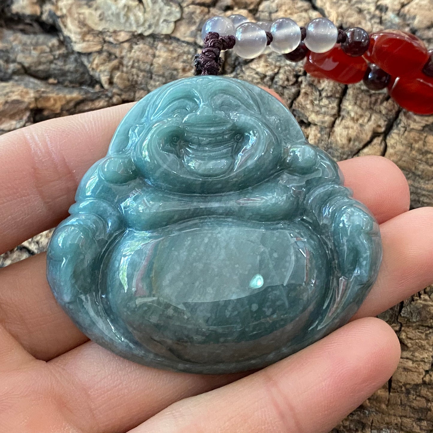 Natural Guatemalan jadeite Translucent Blue Grade A jade Guan yin Buddha pendant necklace jade bead 弥勒佛