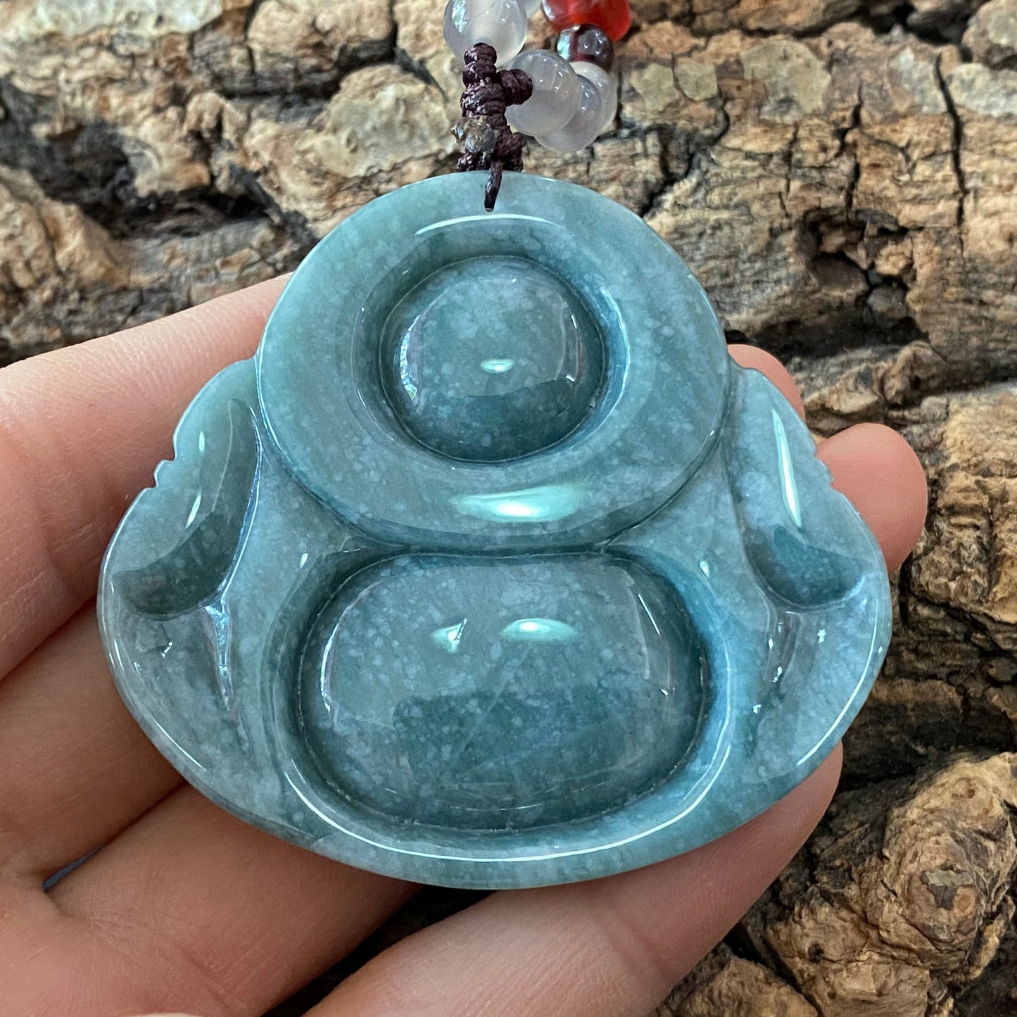 Natural Guatemalan jadeite Translucent Blue Grade A jade Guan yin Buddha pendant necklace jade bead 弥勒佛