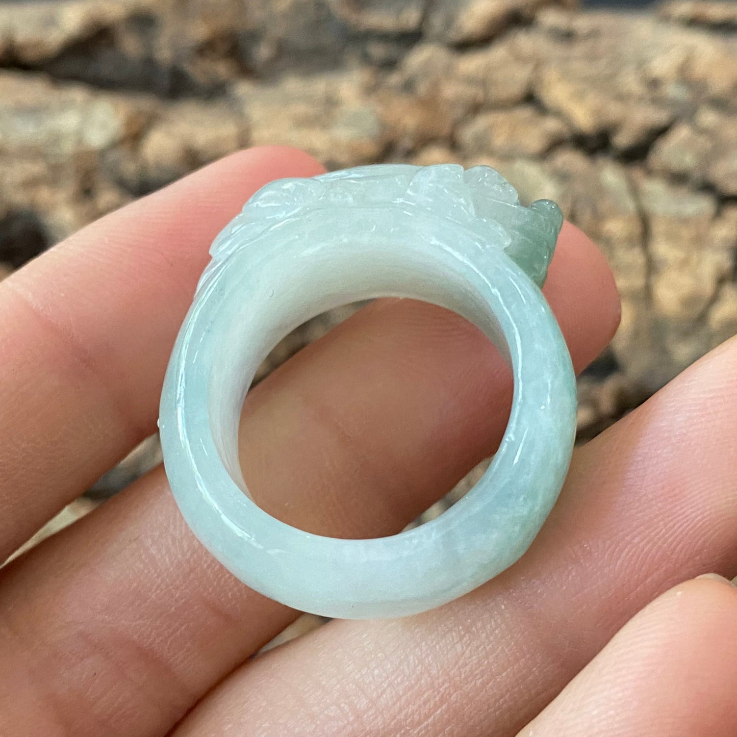 19.2mm Pixiu Natural transparent Green Jadeite wide rings Grade A Jade Burma jade gemstone men dragon jadeite ring