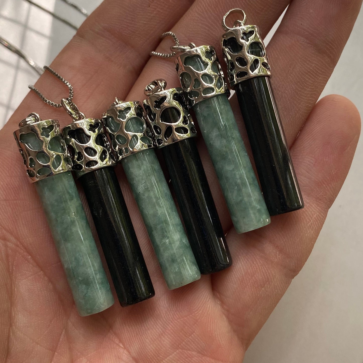 Natural Black Green Jadeite  Guatemalan jadeite Burma jadeite 925 Silver bail pendant Grade A jade DIY necklace jade gift