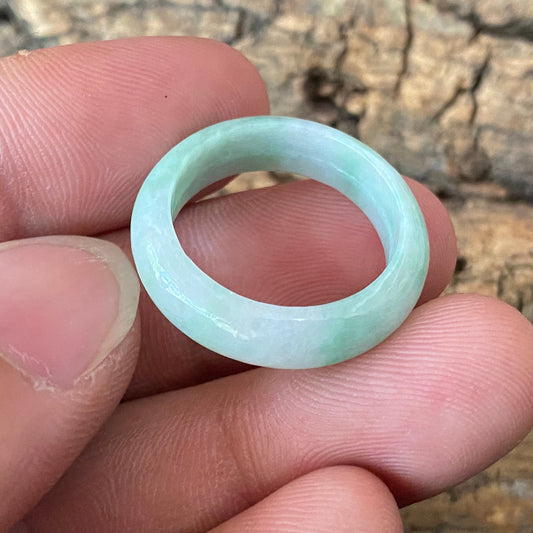 19.8mm Natural green Grade A jade Narrow Band Ring Natural Real Jadeite Hand carved bead gemstone Burma Lady jadeware rings Type A stone