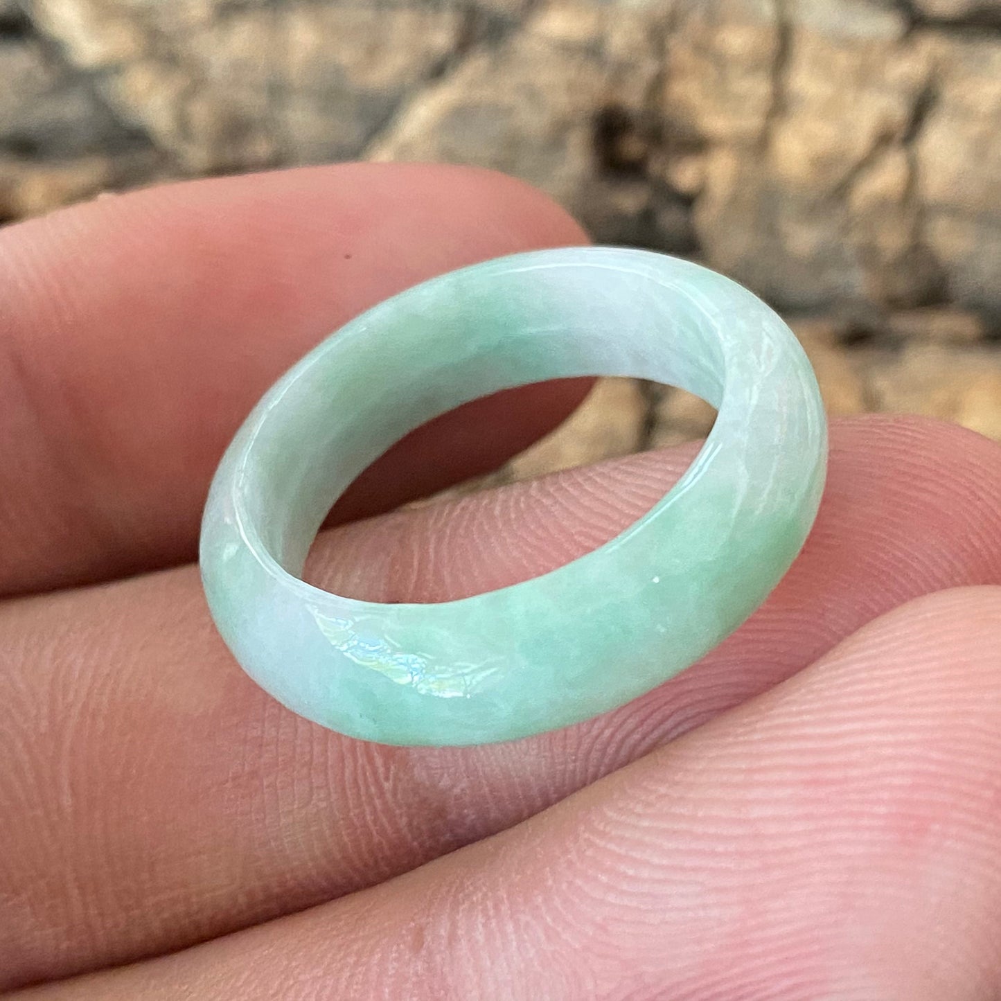 19.8mm Natural green Grade A jade Narrow Band Ring Natural Real Jadeite Hand carved bead gemstone Burma Lady jadeware rings Type A stone