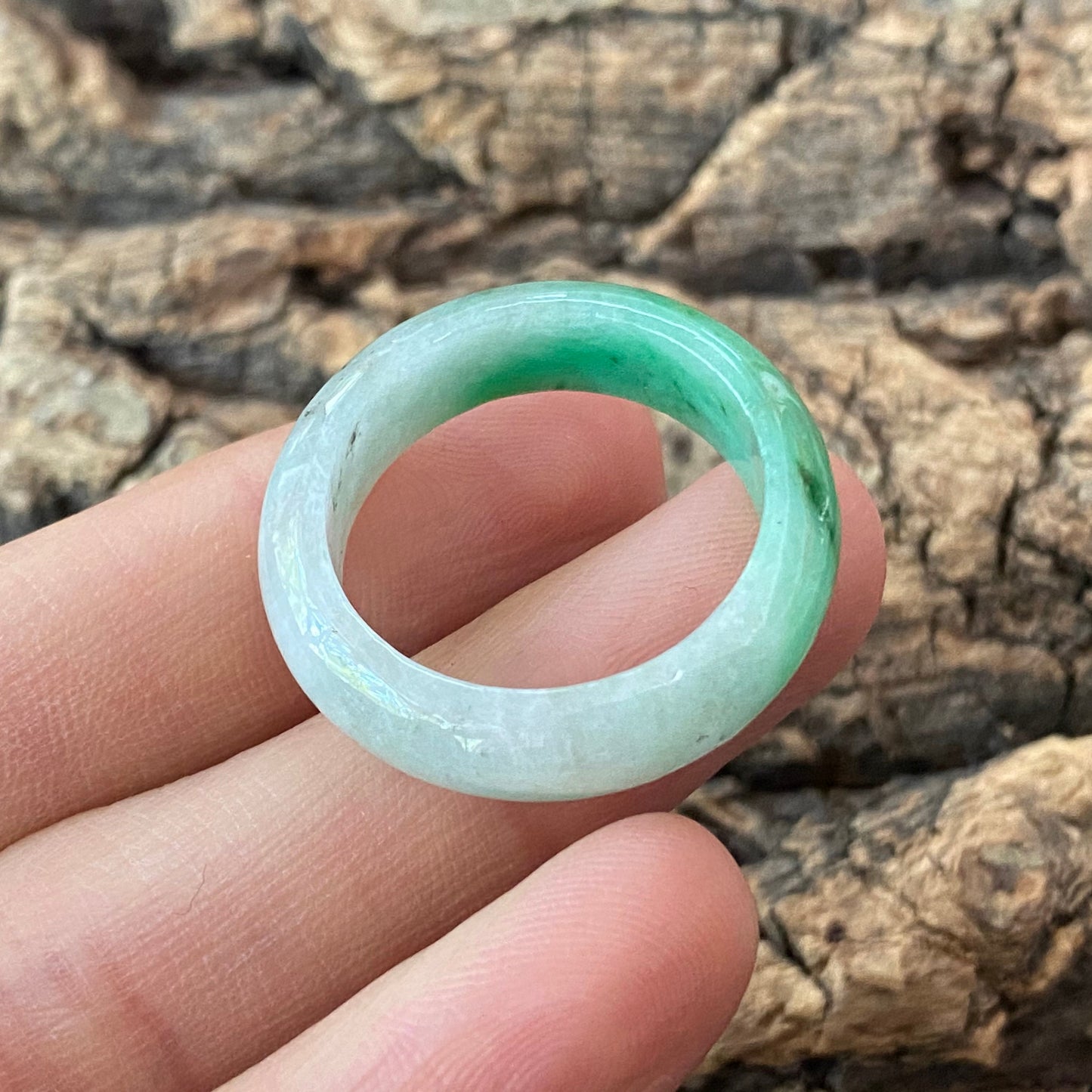 20.1mm Natural green Grade A jade Narrow Band Ring Natural Real Jadeite Hand carved bead gemstone Burma Lady jadeware rings Type A stone