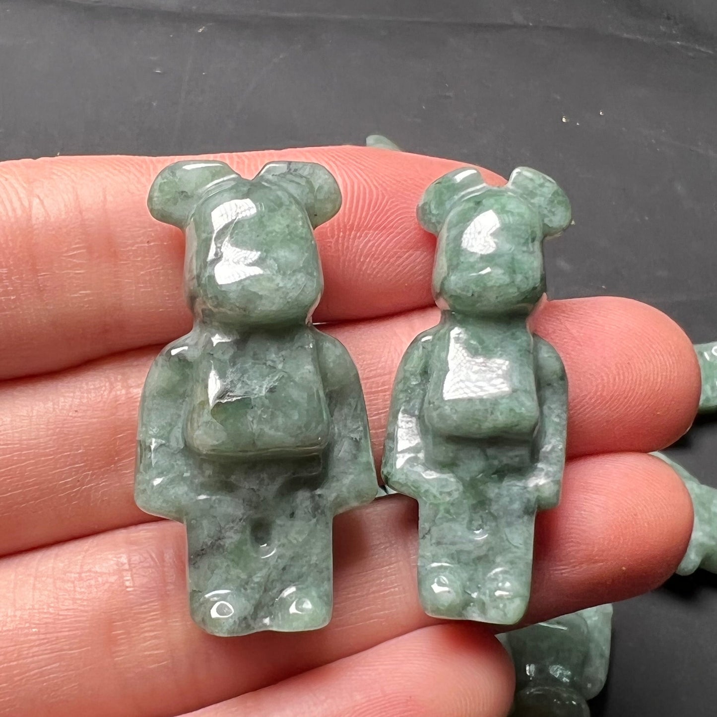 Natural Black Green Jadeite 3D Cute Bear Guatemalan jadeite cartoon earrings Burma jadeite Grade A jade DIY pendant kid jade gift