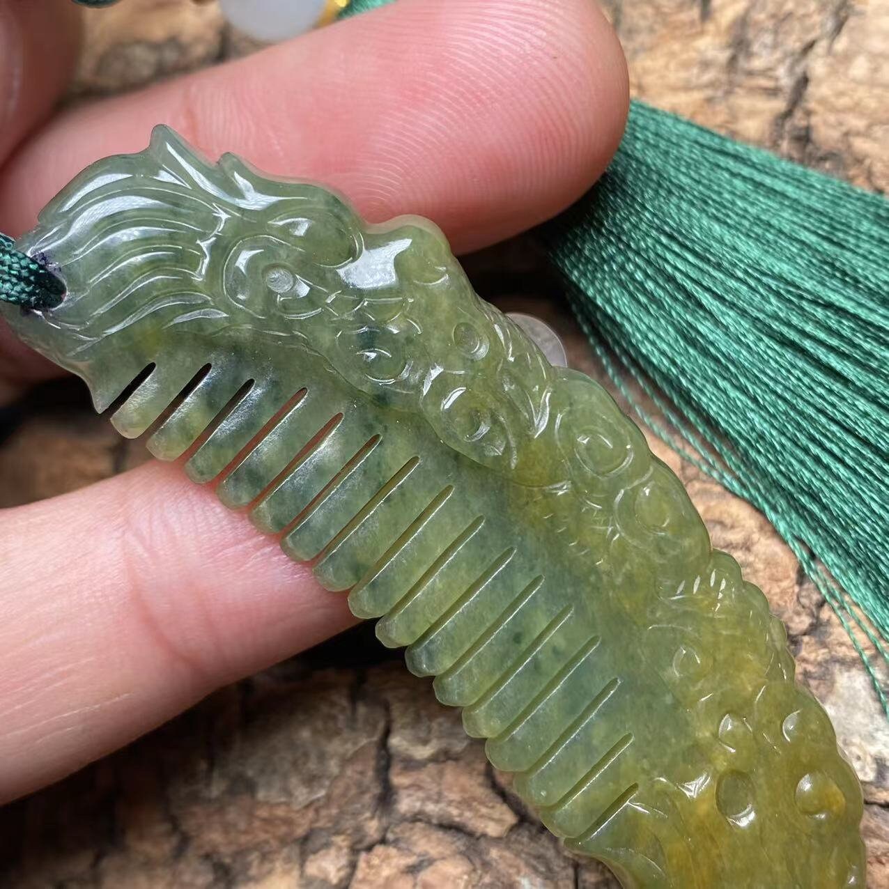 Vintage Dragon Comb Natural transparent Guatemala Jadeite pendant Grade A Jade Blue gemstone dragon Guatemalan jadeite pendant Jewelry gift