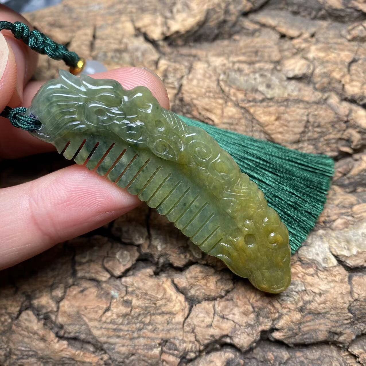 Vintage Dragon Comb Natural transparent Guatemala Jadeite pendant Grade A Jade Blue gemstone dragon Guatemalan jadeite pendant Jewelry gift