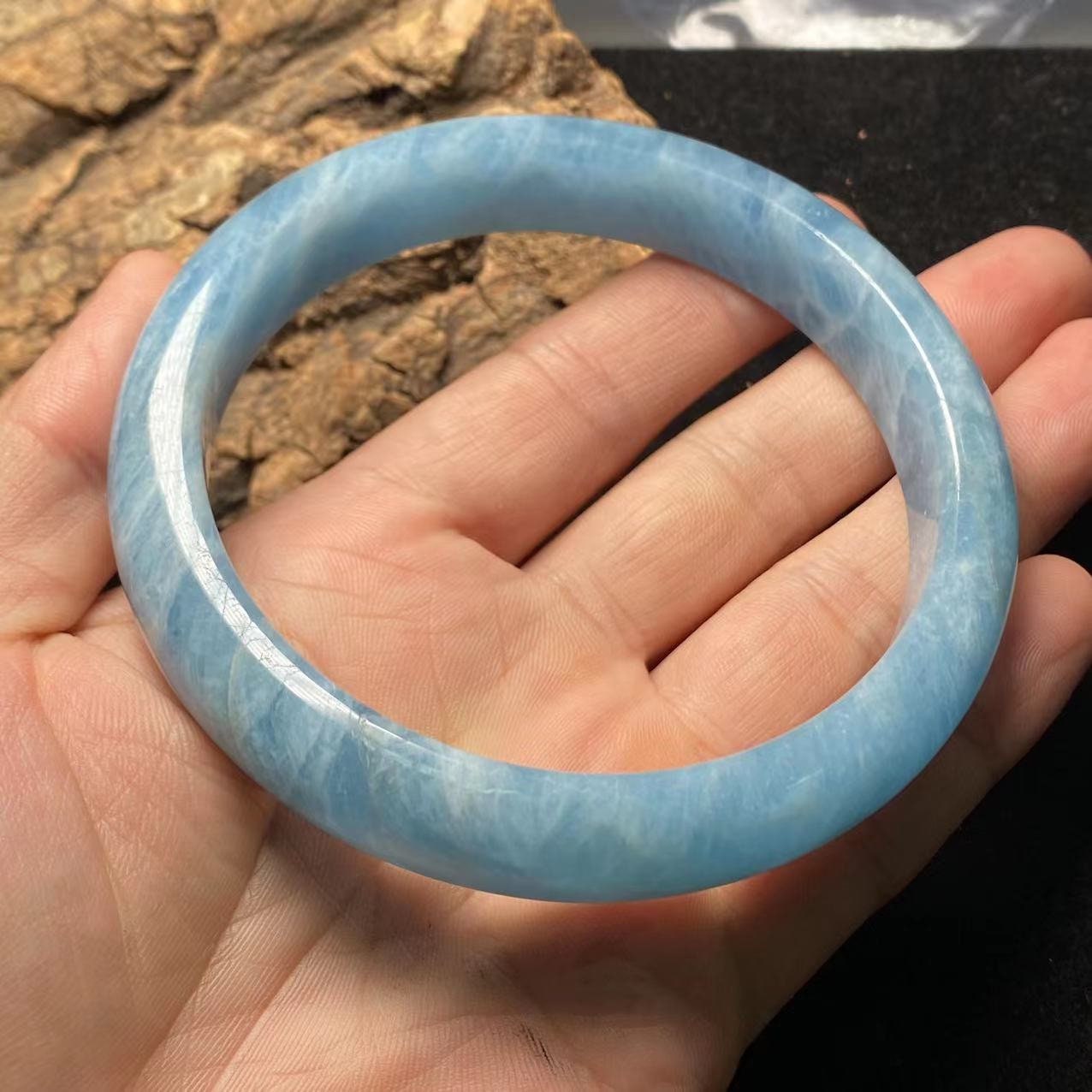 Huge 76.9mm Natural Solid Aquamarine Bangle Blue Quartz Crystal Gemstone Round Bracelet Bridal Bridesmaid Gifts Wedding Gifts Jewerly jade