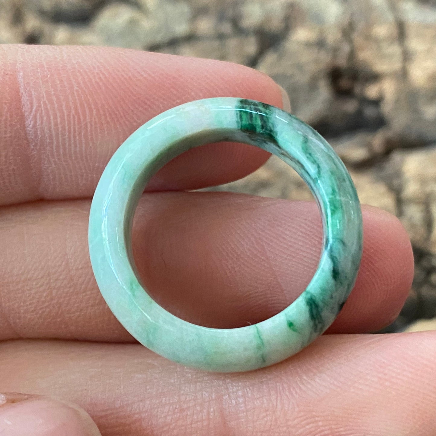 16.8mm Natural green Grade A jade Narrow Band Ring Natural Real Jadeite Hand carved bead gemstone Burma Lady jadeware rings Type A stone