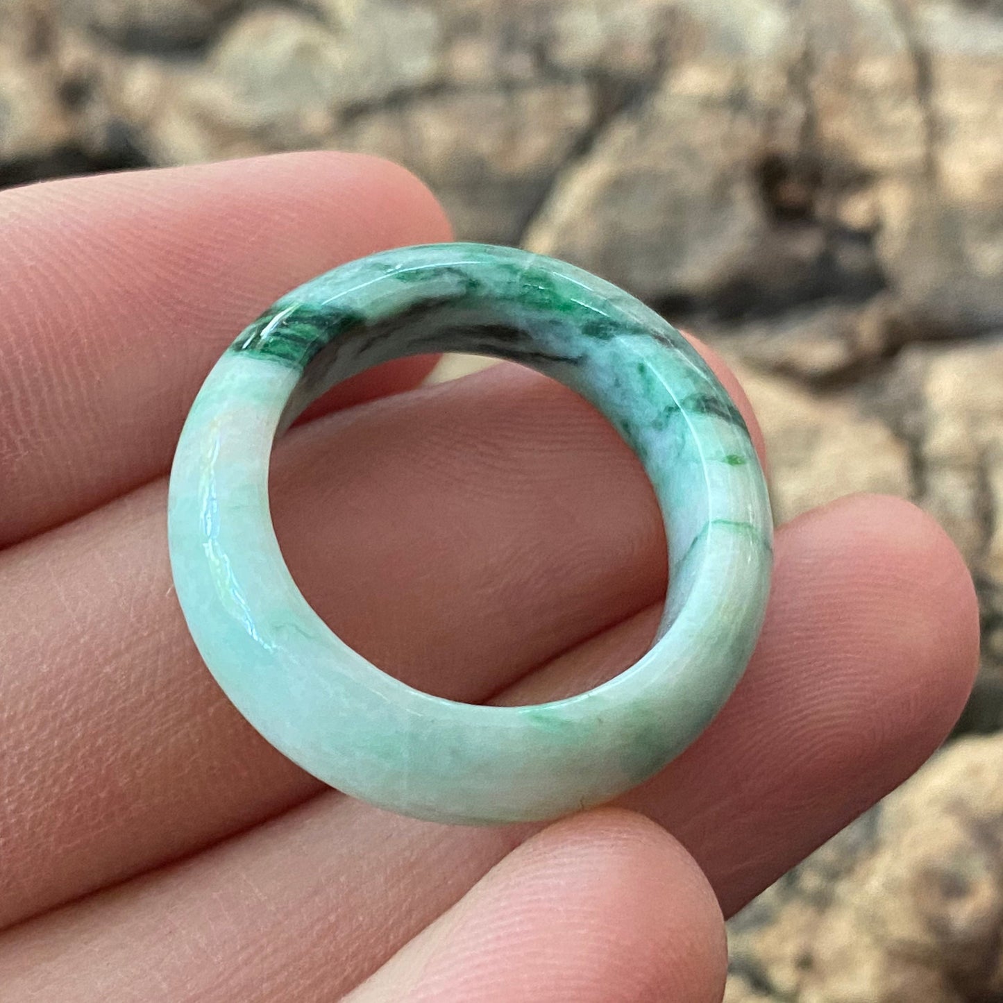 16.8mm Natural green Grade A jade Narrow Band Ring Natural Real Jadeite Hand carved bead gemstone Burma Lady jadeware rings Type A stone