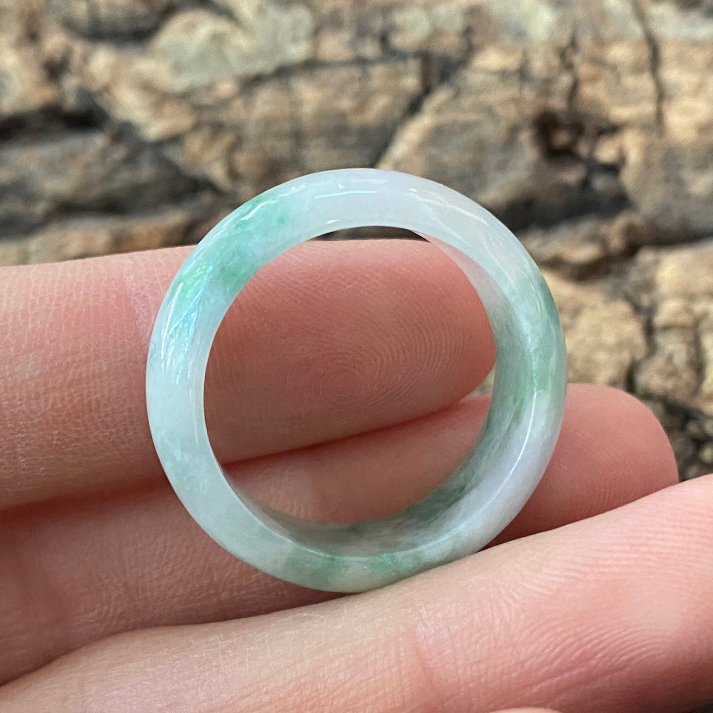 20.1mm Natural green Grade A jade Narrow Band Ring Natural Real Jadeite Hand carved bead gemstone Burma Lady jadeware rings Type A stone