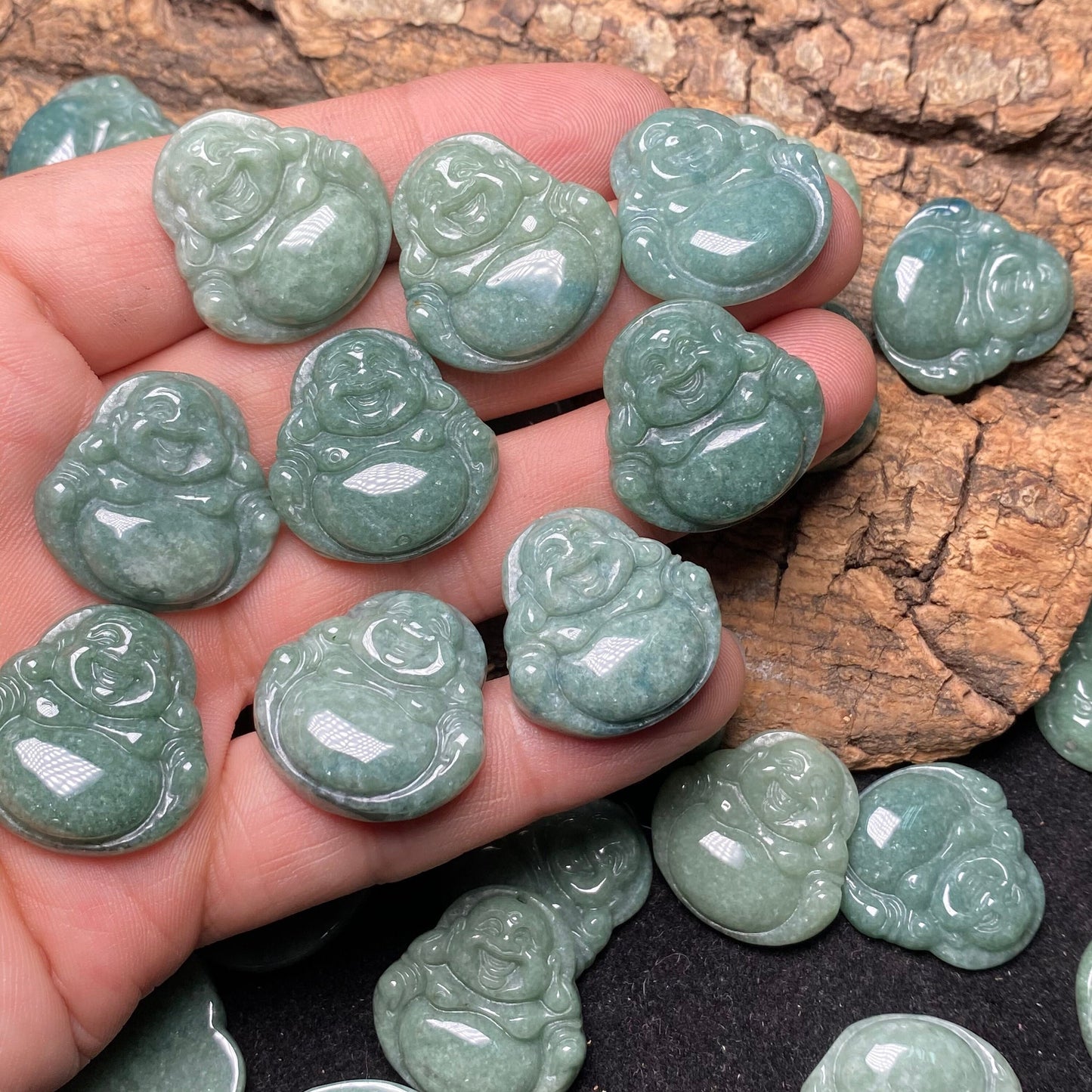 Good Smiling Buddha Natural green Grade A Jade Jadeite handmade Carved Myanmar jade Pendant necklace kid DIY earrings jade jewelry gift