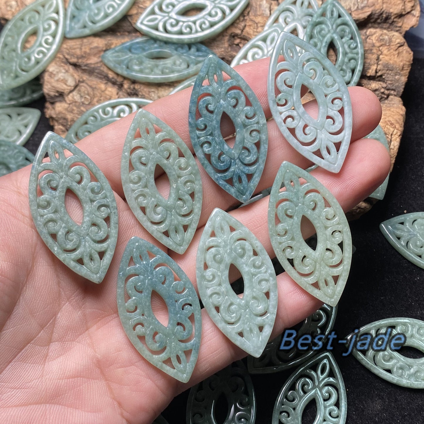 Wholesale Grade A Jade eye shape Green jadeite Beads Flower pendant Type A jade Ice Myanmar Jadeite DIY necklace earrings