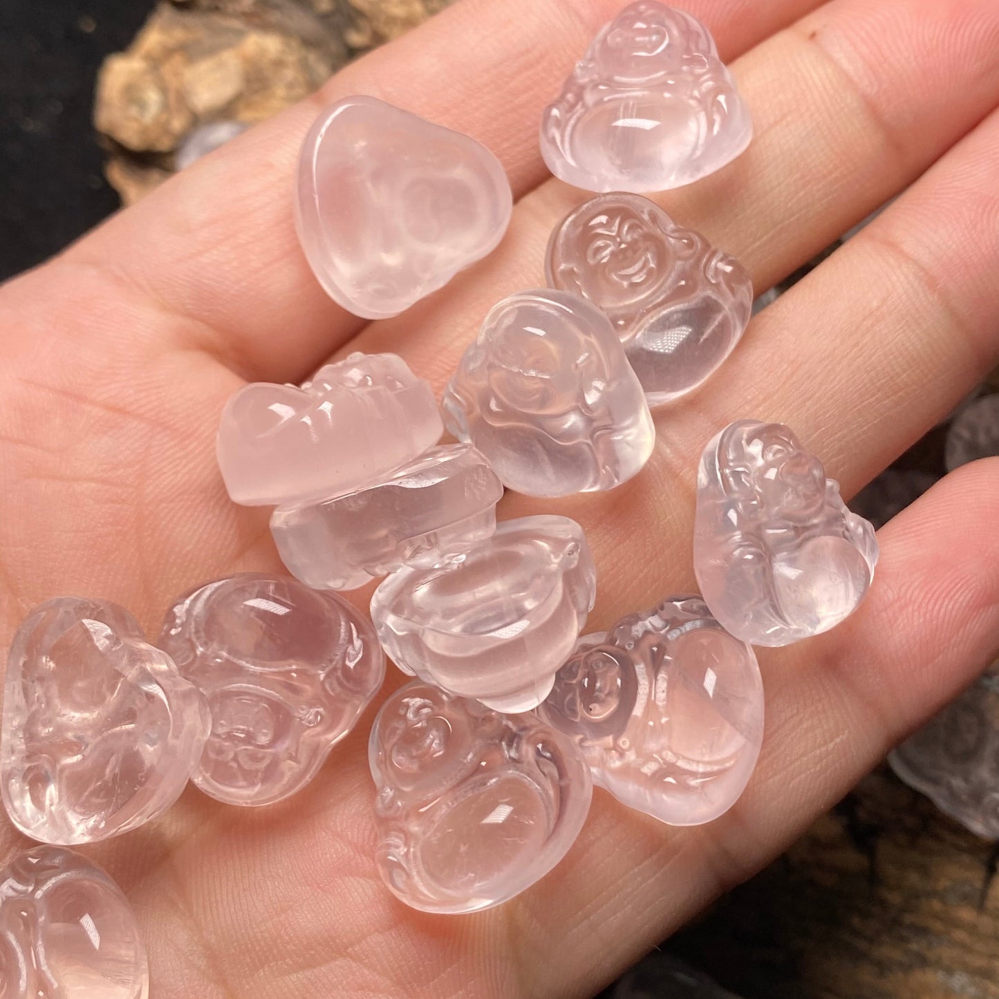 Natural Rose Quartz Buddha bead transparent pink Crystal   clear Solid Quartz stone Buddhism gemstone Jewelry jade gift