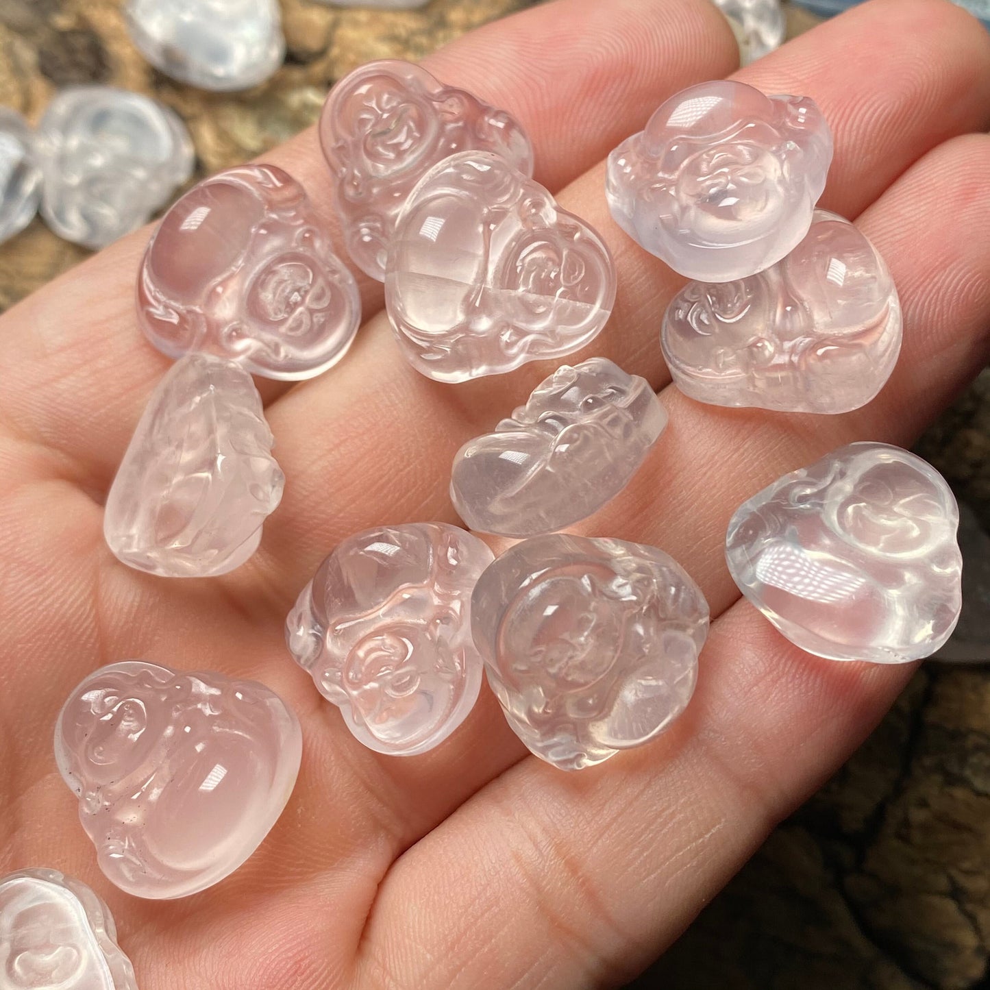 Natural Rose Quartz Buddha bead transparent pink Crystal   clear Solid Quartz stone Buddhism gemstone Jewelry jade gift