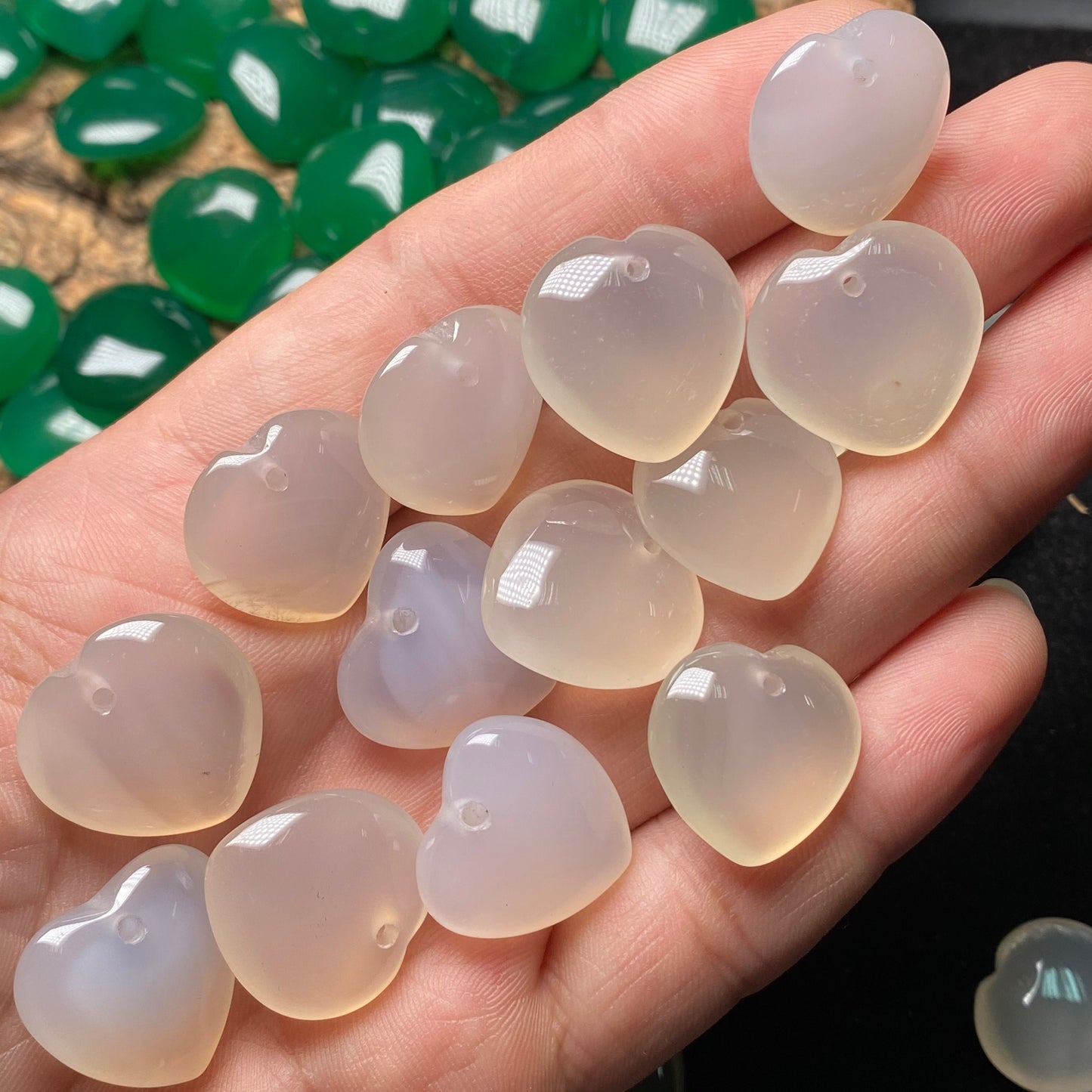 10PCS heart Pendant Natural White A Jade ICE Agate heart shape Beads baby lady necklace earrings Pure jade jewelry gift