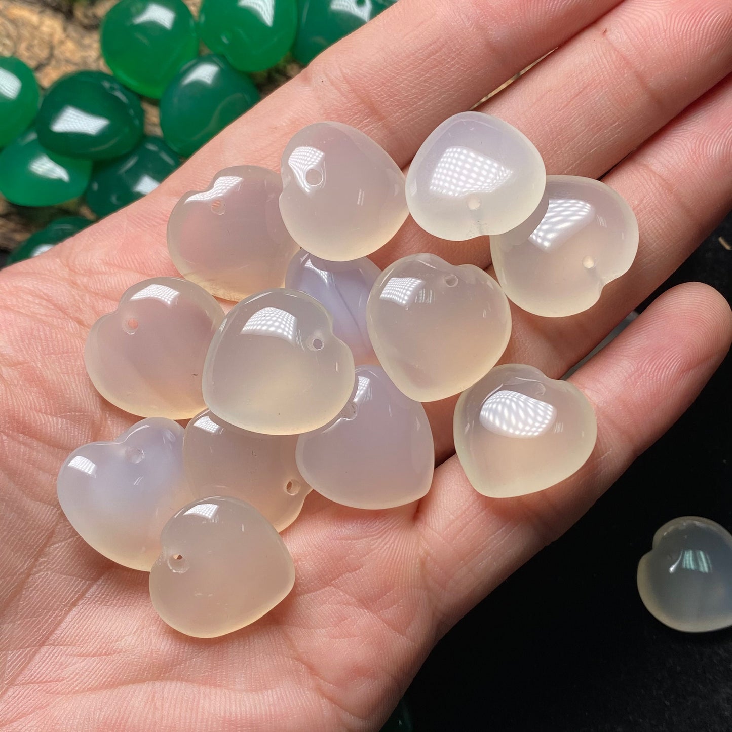 10PCS heart Pendant Natural White A Jade ICE Agate heart shape Beads baby lady necklace earrings Pure jade jewelry gift