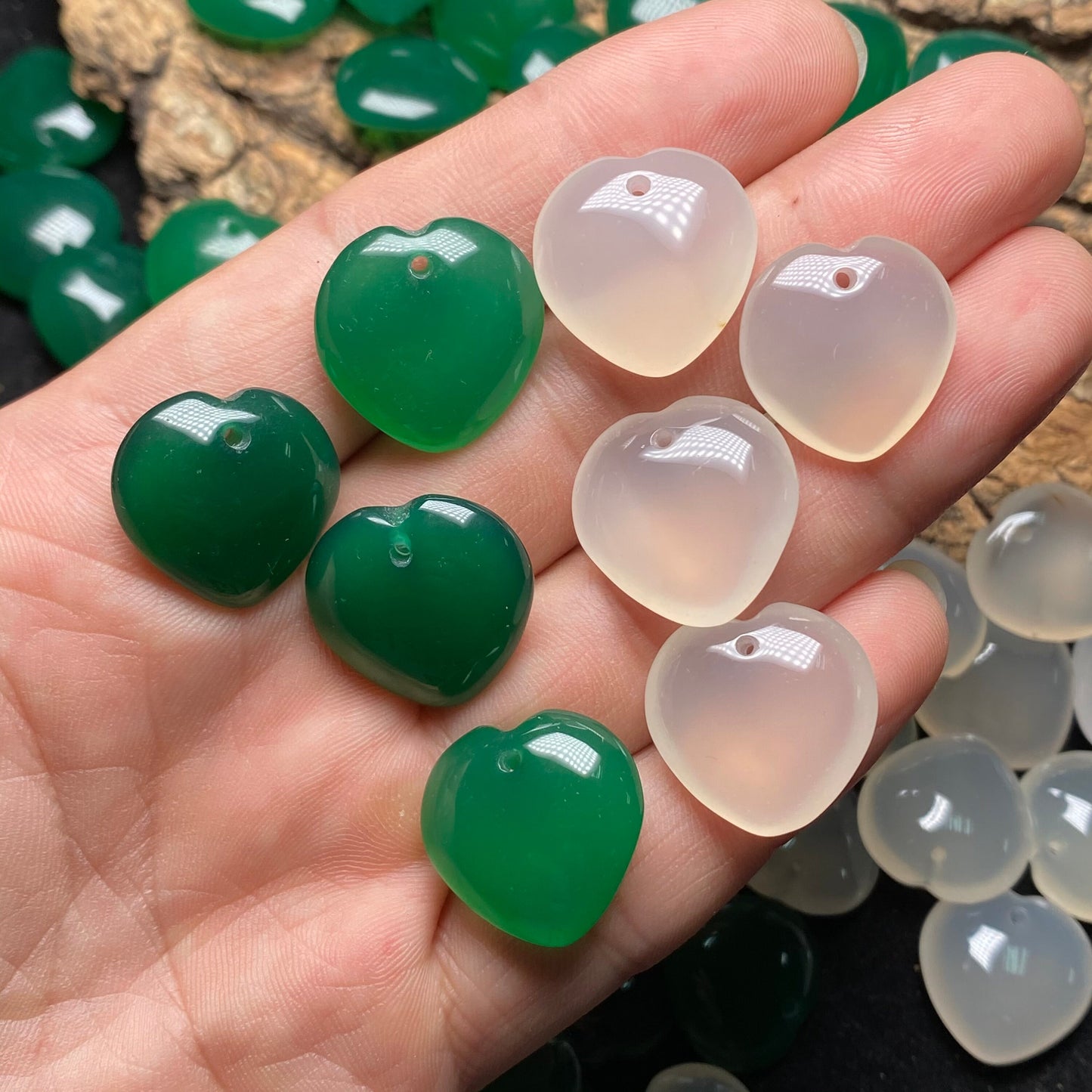 10PCS heart Pendant Natural Green A Jade ICE Agate heart shape Beads baby lady necklace earrings Pure jade jewelry gift