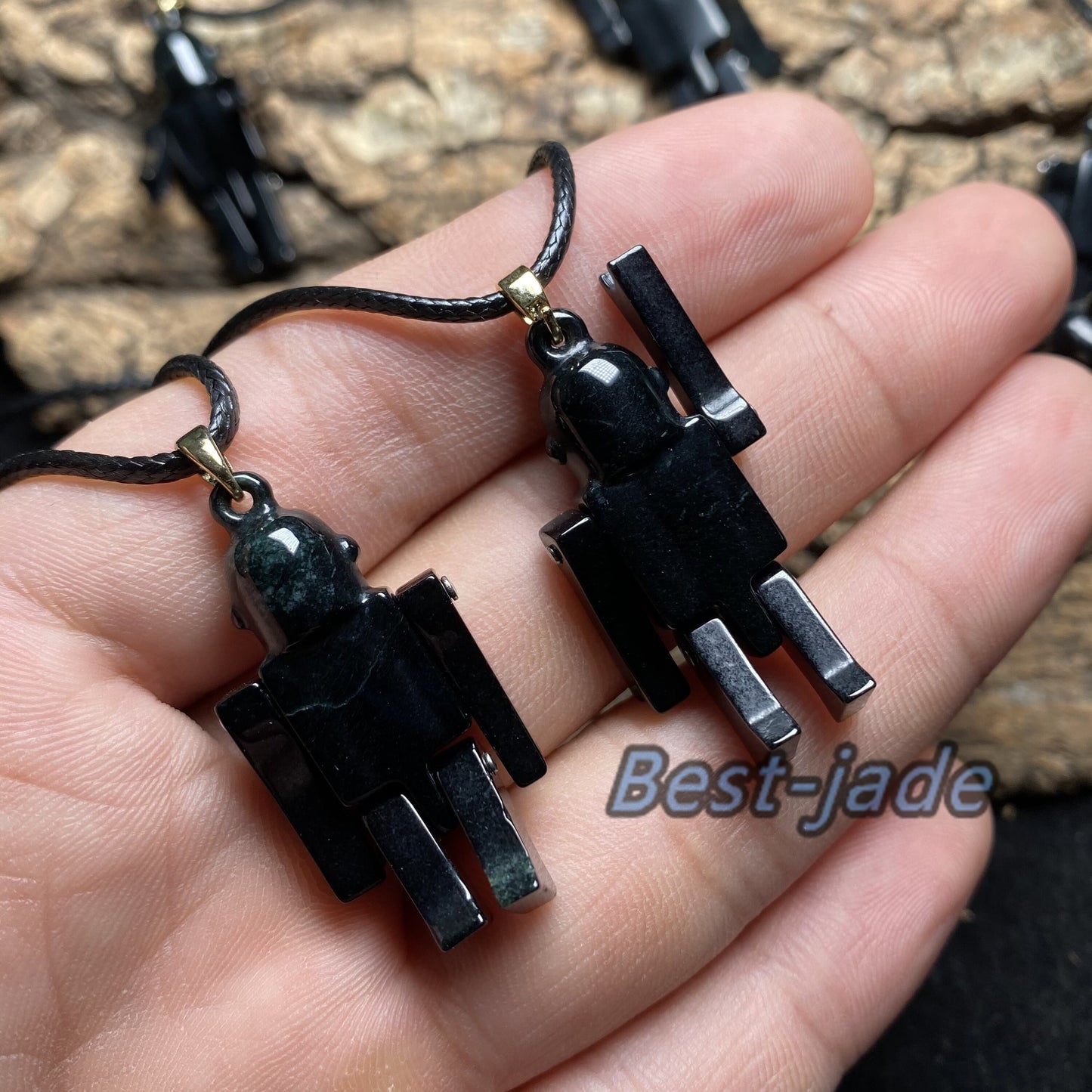 Interesting jadeite Natural Black Jadeite 3D Cute robot Guatemalan jadeite cartoon earrings Grade A jade DIY pendant kid jade gift