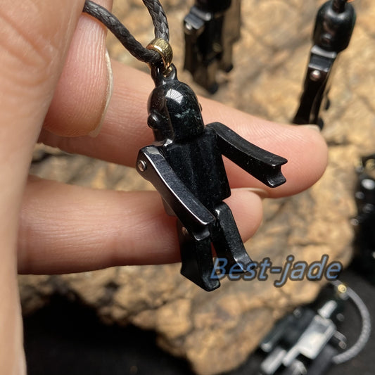 Interesting jadeite Natural Black Jadeite 3D Cute robot Guatemalan jadeite cartoon earrings Grade A jade DIY pendant kid jade gift