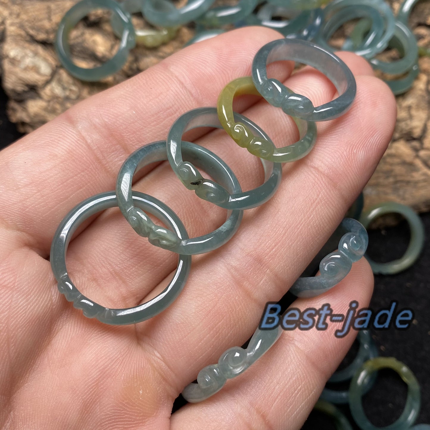 Wholesale Monkey King US Size 3-10 Natural Blue transparent Guatemala Jadeite Grade A Jade Sun Wukong ring Lady Guatemalan jadeite ring