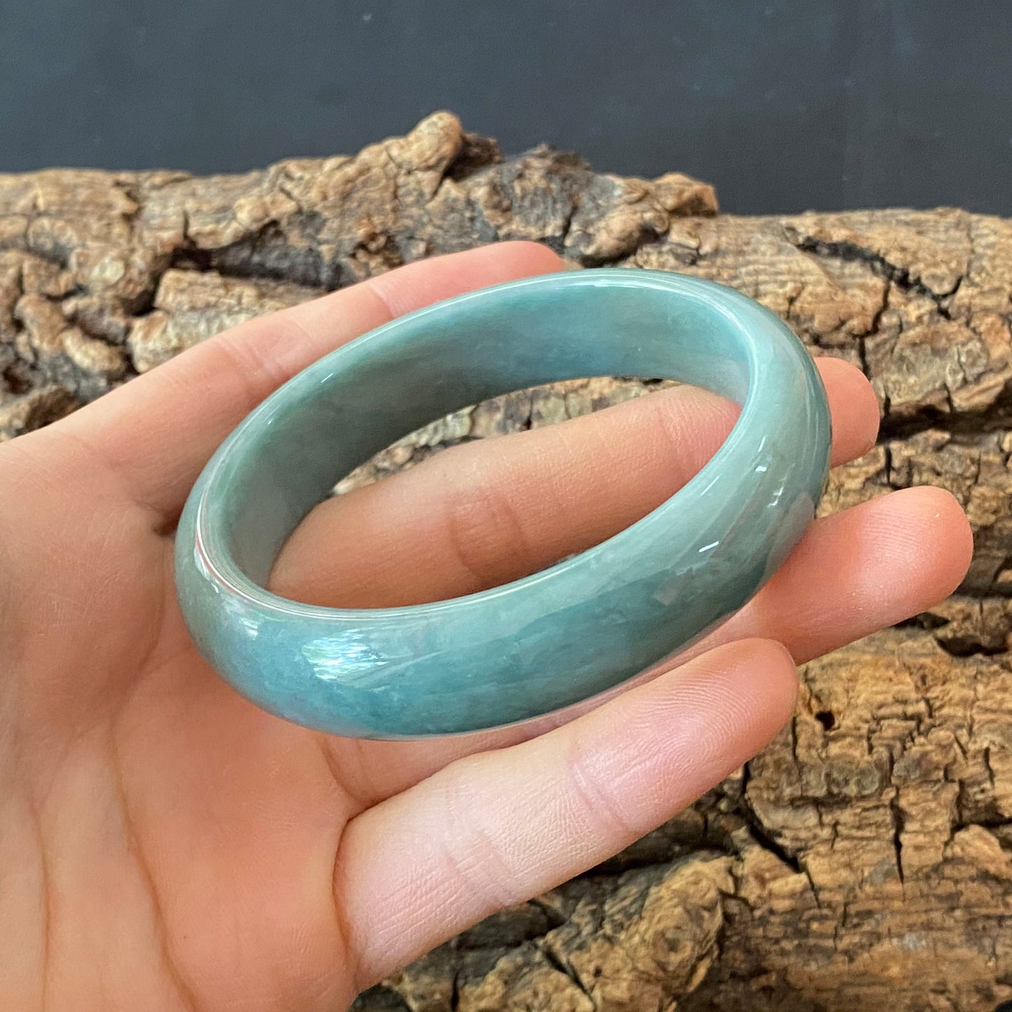 57.1mm Natural Guatemalan jadeite Translucent Blue Grade A jade Round band  bangle  Guatemala jade ring Female Jewelry jade gift