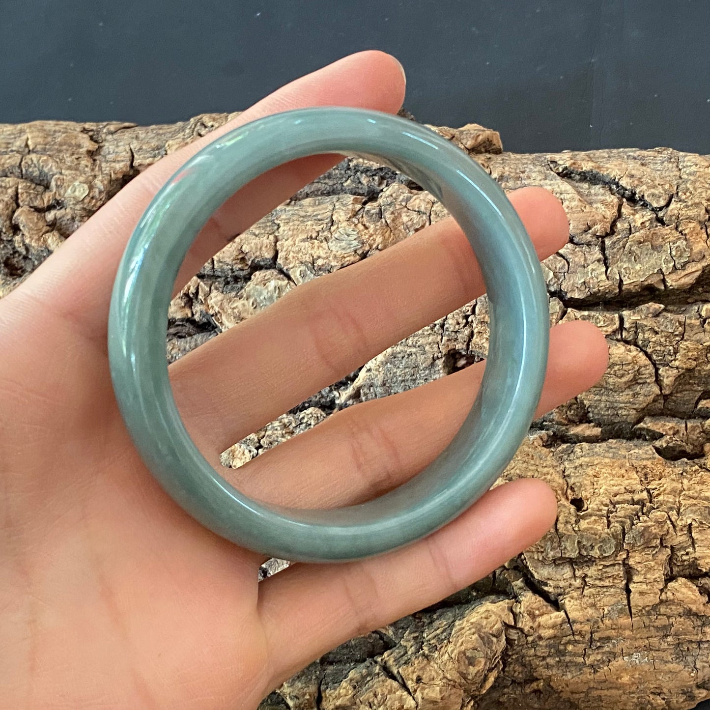 57.1mm Natural Guatemalan jadeite Translucent Blue Grade A jade Round band  bangle  Guatemala jade ring Female Jewelry jade gift