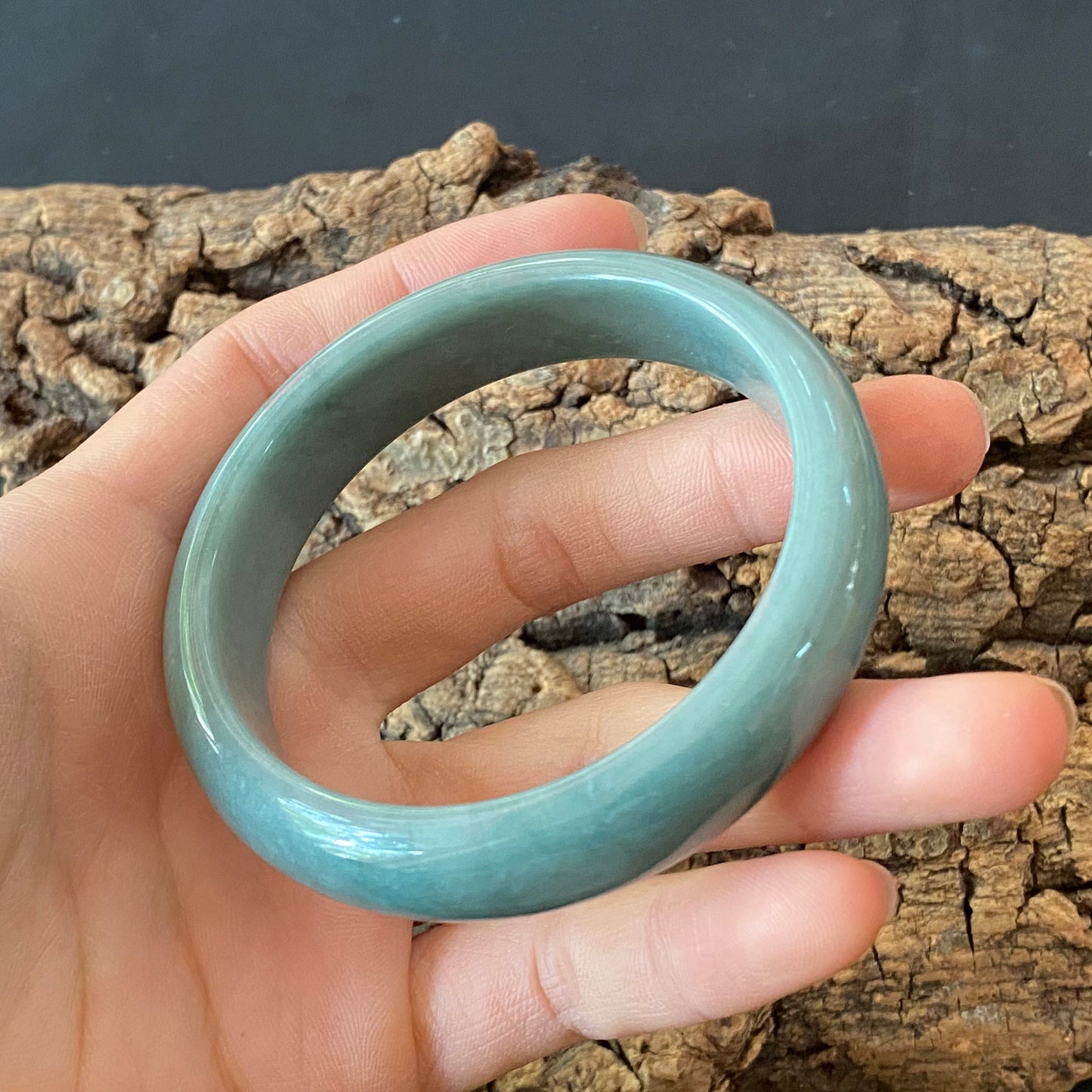 57.1mm Natural Guatemalan jadeite Translucent Blue Grade A jade Round band  bangle  Guatemala jade ring Female Jewelry jade gift