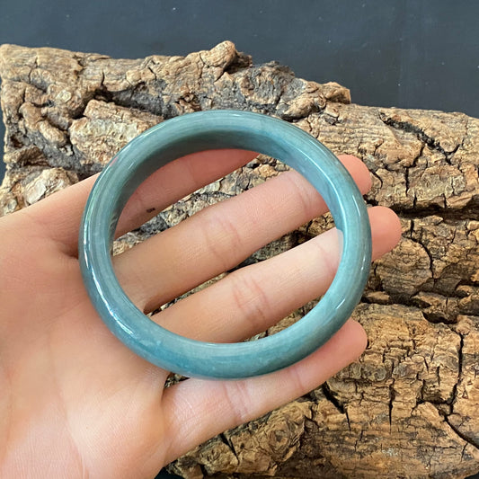 57.1mm Natural Guatemalan jadeite Translucent Blue Grade A jade Round band  bangle  Guatemala jade ring Female Jewelry jade gift