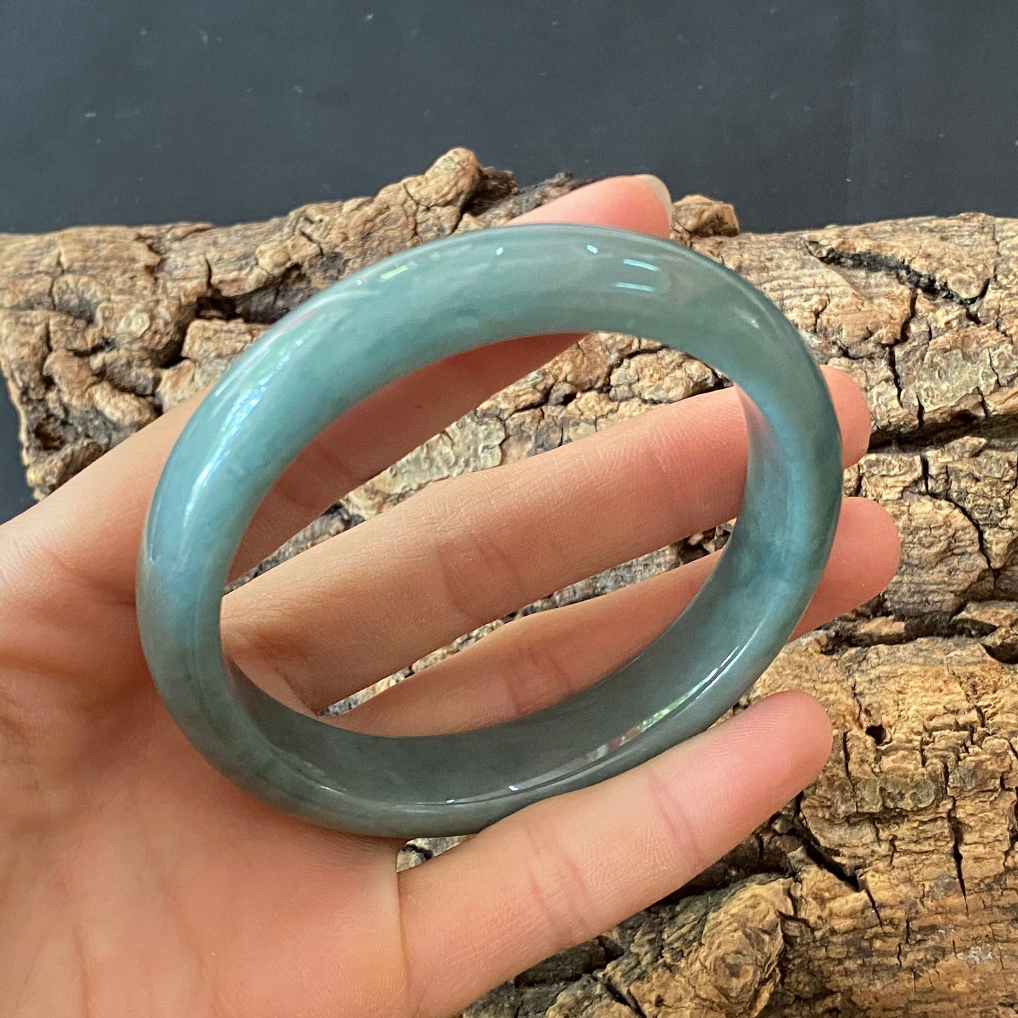 59.7mm Natural Guatemalan jadeite Translucent Blue Grade A jade Round band  bangle  Guatemala jade ring Female Jewelry jade gift