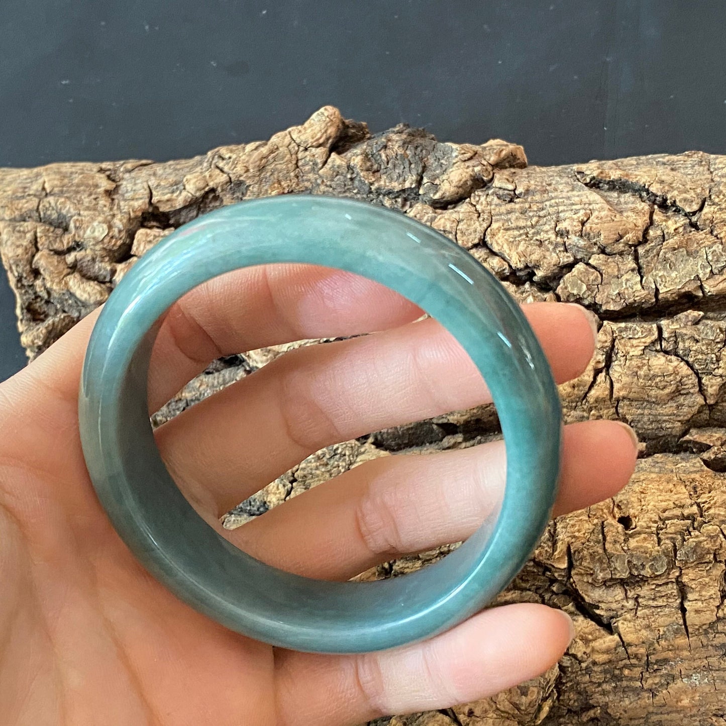 57.3mm Natural Guatemalan jadeite Translucent Blue Grade A jade Round band  bangle  Guatemala jade ring Female Jewelry jade gift